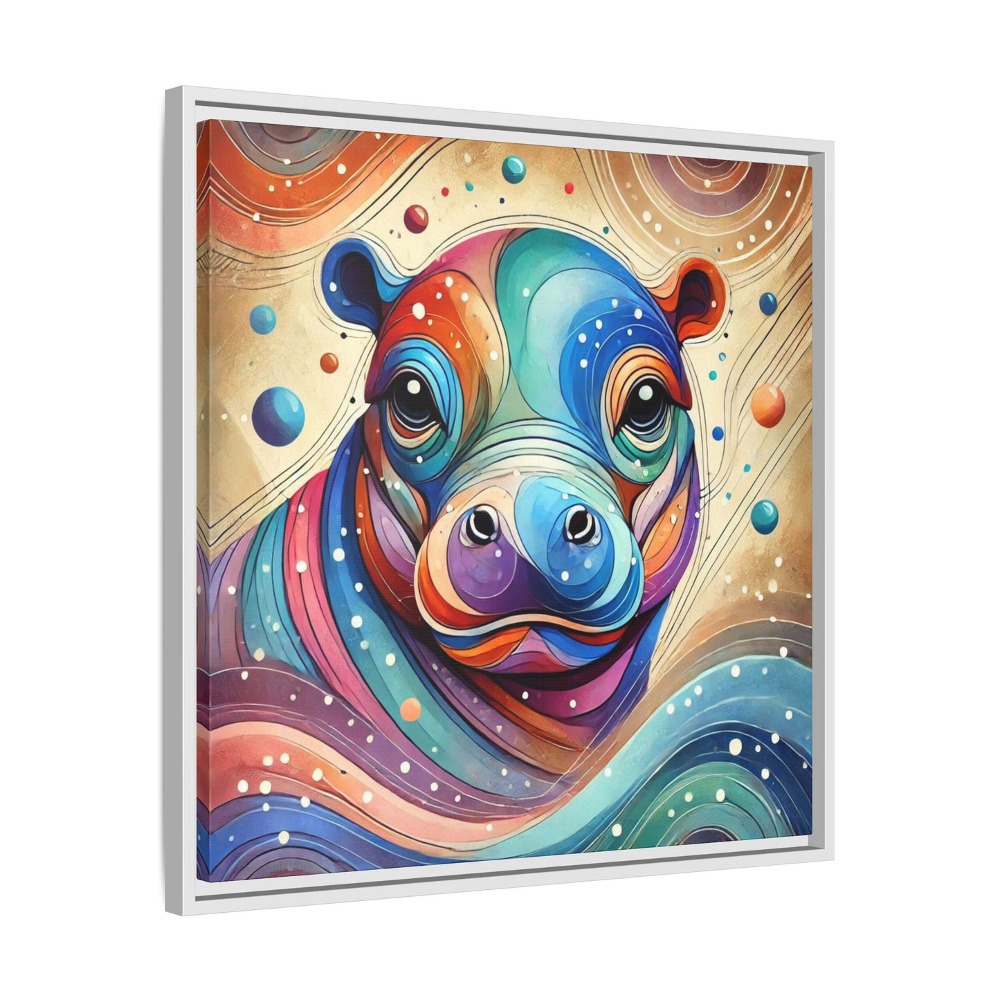 Modern Hippo Print Abstract Design Unique Framed Canvas Print Baby Hippo Wall Art Animal Lover Gift Nature Lover Decor 3 frame colors