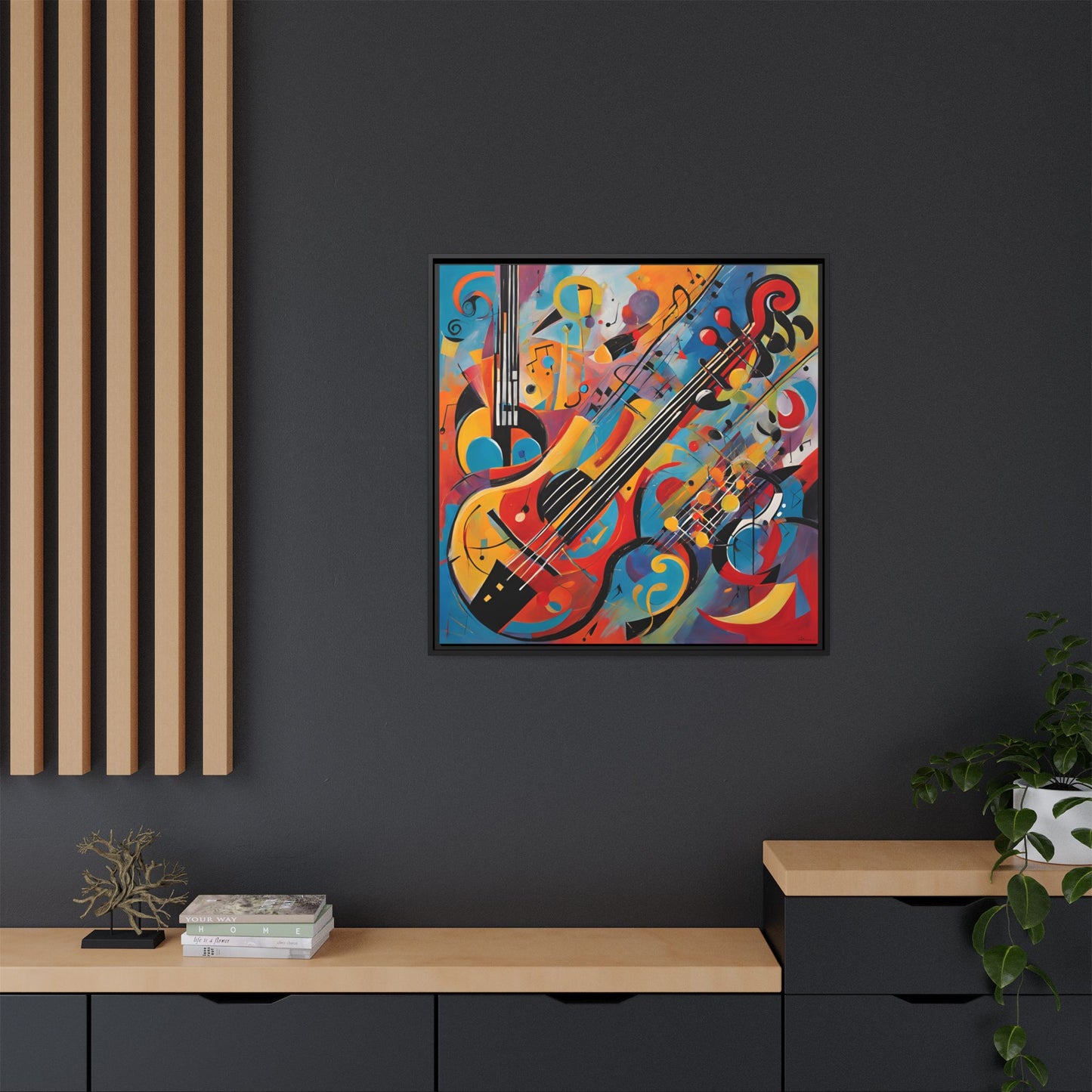 Modern Music-Themed Print Abstract Design Unique Framed Canvas Print Guitar Wall Art Music Lover Gift Decor 3 frame colors