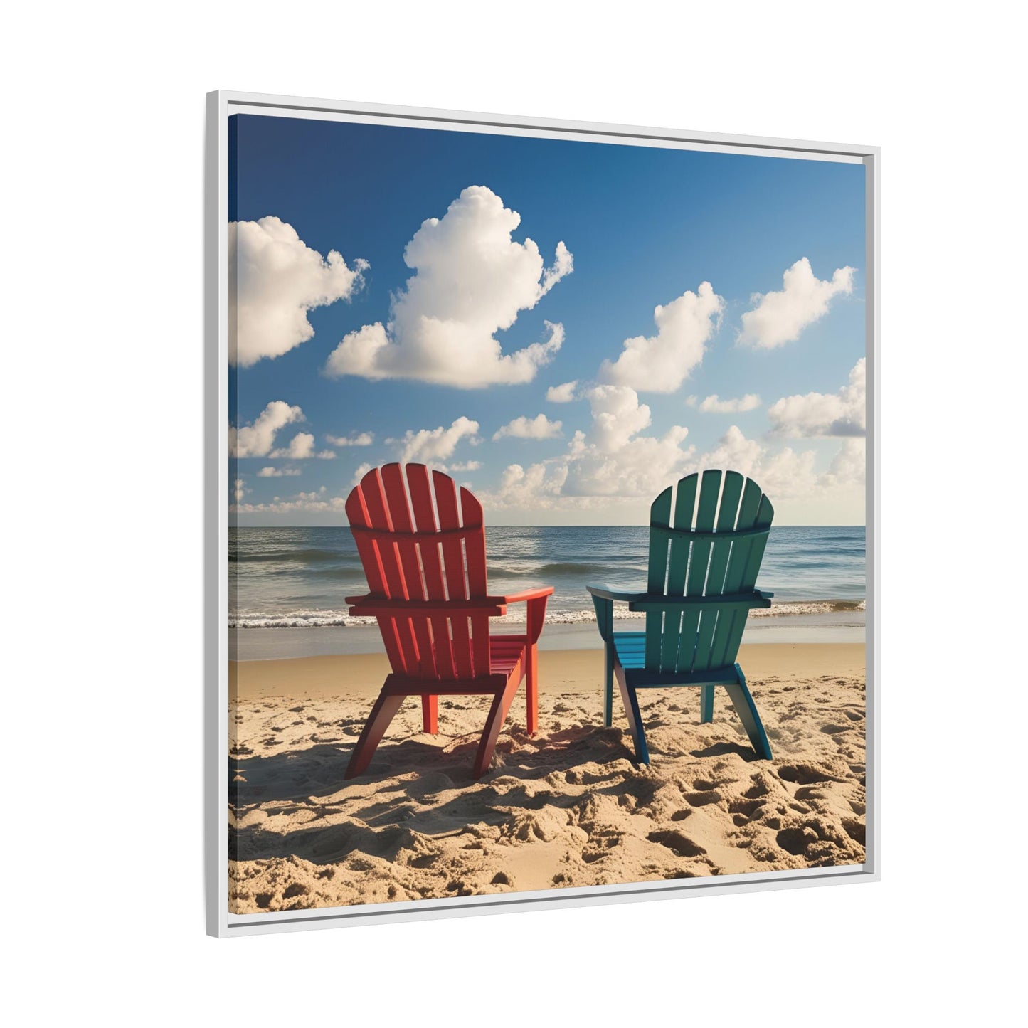 Chairs on the Beach Calm Sunny Day Framed Canvas Wall Art Beach Lover Vacation Oceanic Gift Nature Lover Peaceful Zen Gift 3 frame colors