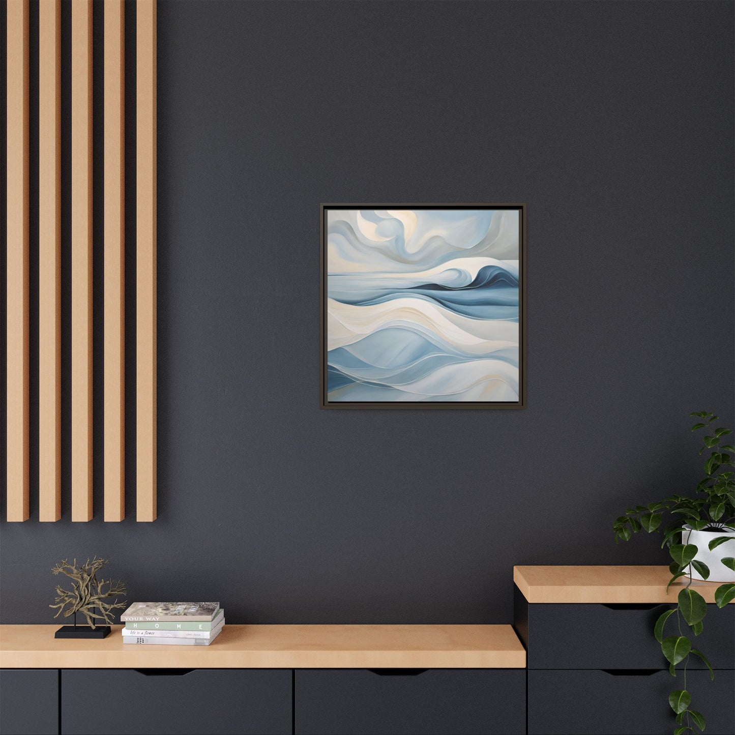 Modern Abstract Wave Design Unique Framed Canvas Wall Art Ocean Beach Gift Nature Lover Gift Underwater Sea Lover Gift 3 frame colors