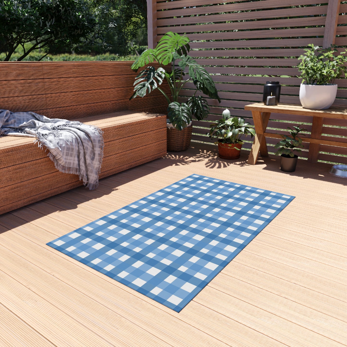 Checker Pattern Chenille Outdoor Rug with No-Skid Backing Cozy Outdoor Carpet Patio Decor Gazebo Rug Pool Area Decor Outdoor Kitchen Carpet