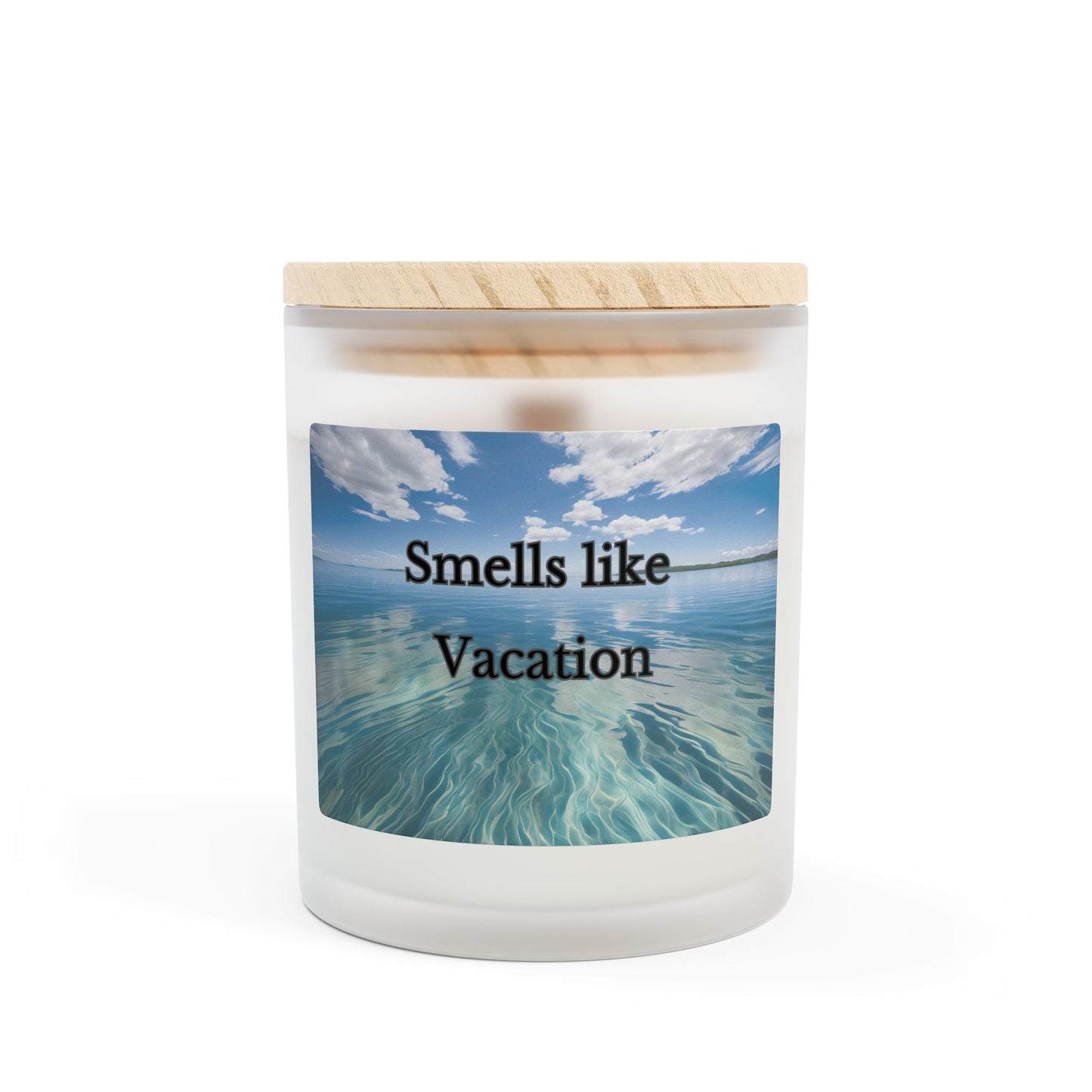 Artisanal Coconut Soy Frosted Glass Candle with Wooden Wick and Raw Maple Lid 11 oz Hand Poured Ocean Beachy Vacation Candle 50 hr burn time