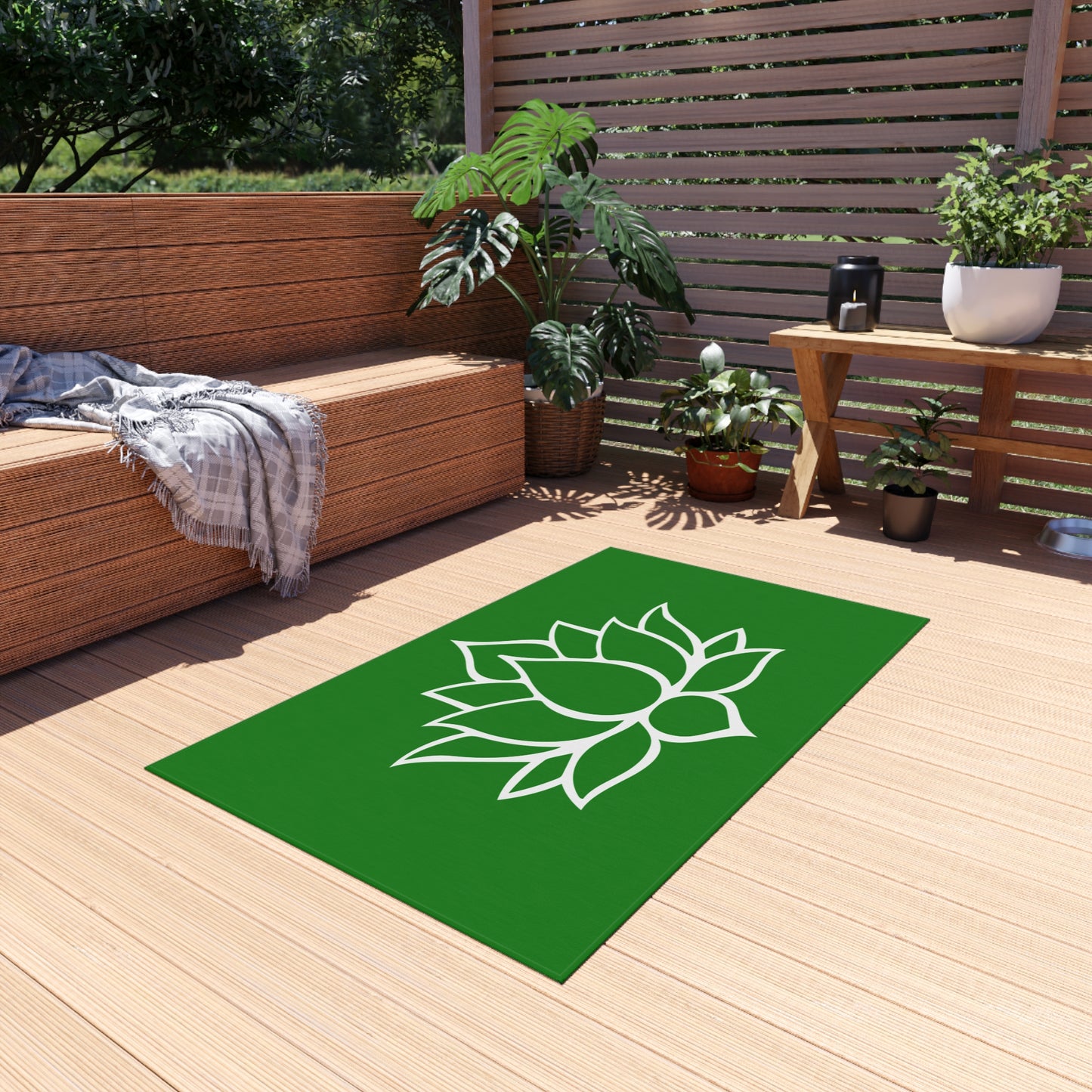 Zen Chenille Outdoor Rug with No-Skid Backing Cozy Lotus Blossom Outdoor Carpet Patio Decor Gazebo Rug Pool Area Decor Outdoor Kitchen Rug