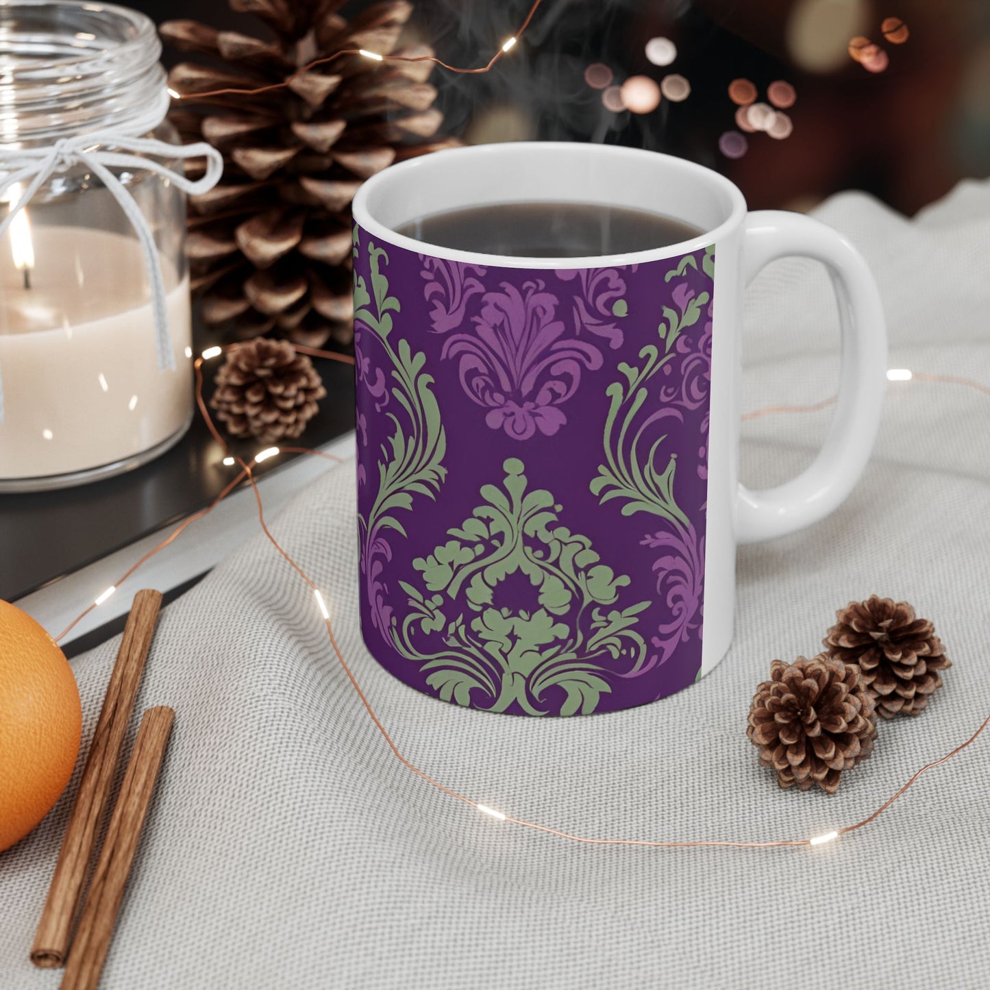 Elegant Damask Pattern Ceramic Mug Vintage Royal Purple Mug