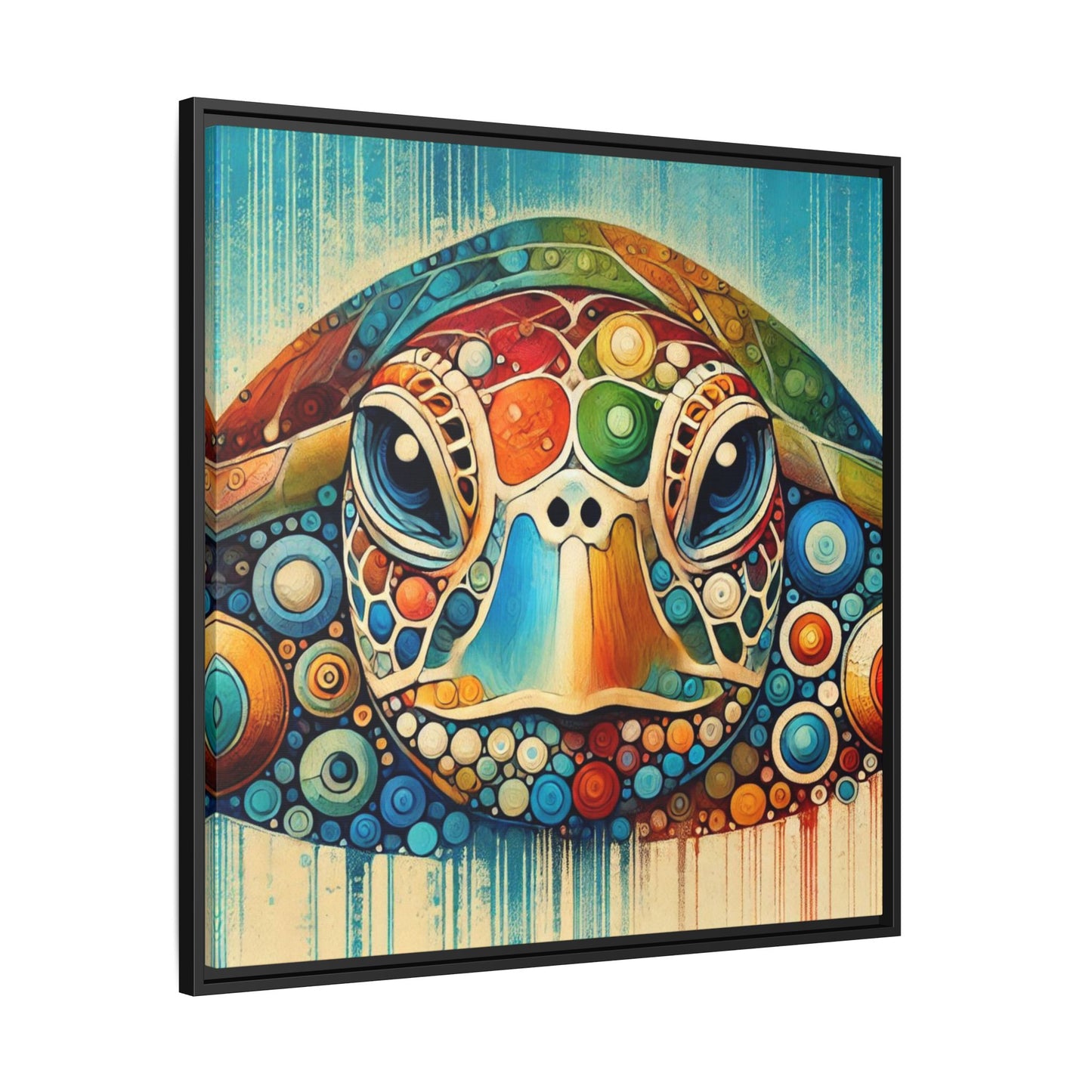 Modern Sea Turtle Print Abstract Design Unique Framed Canvas Print Oceanic Beachy Wall Art Animal Lover Nature Lover Decor 3 frame colors