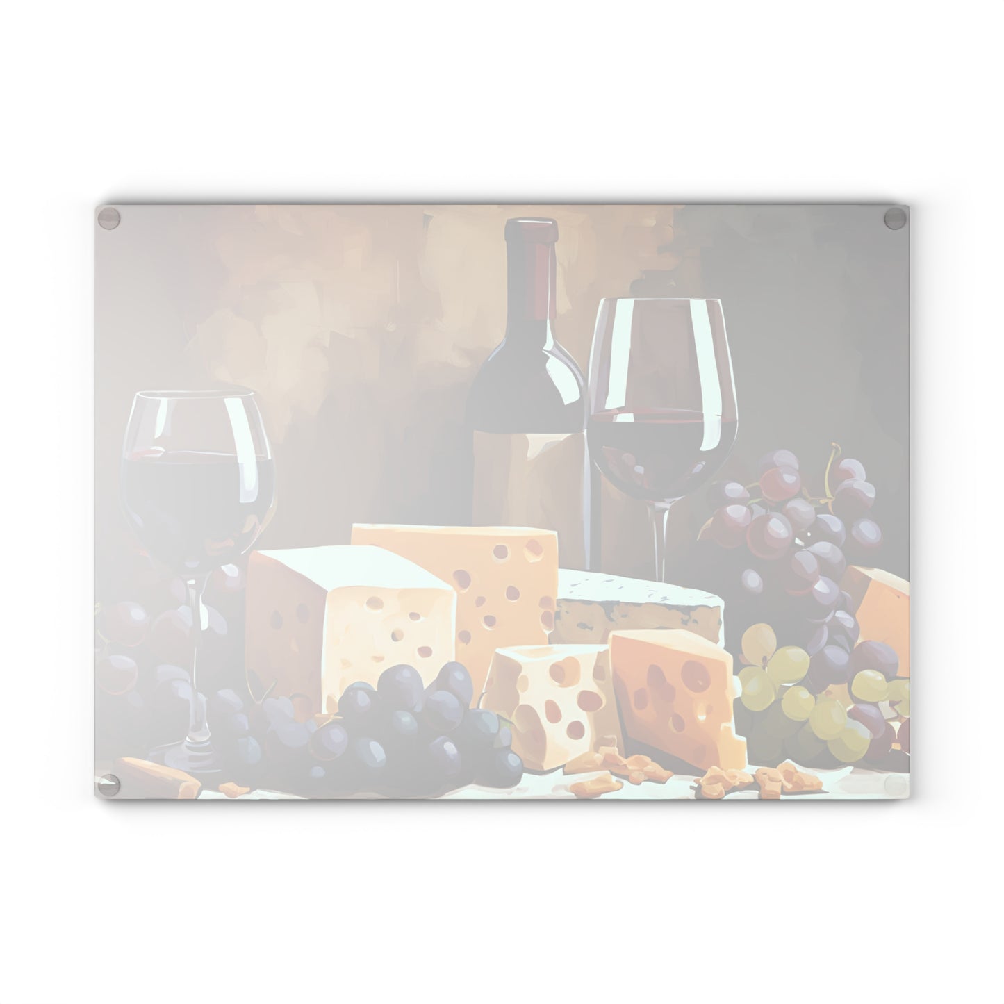 Kitchen Decor Glass Cutting Board Serving Tray with Wine and Cheese Design Cutting Board Gift for Home Cook Charcuterie Board