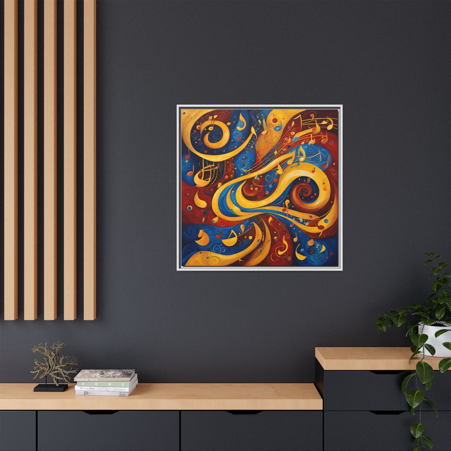 Modern Music-Themed Print Abstract Design Unique Framed Canvas Print Treble Clef Note Wall Art Music Lover Gift Decor 3 frame colors