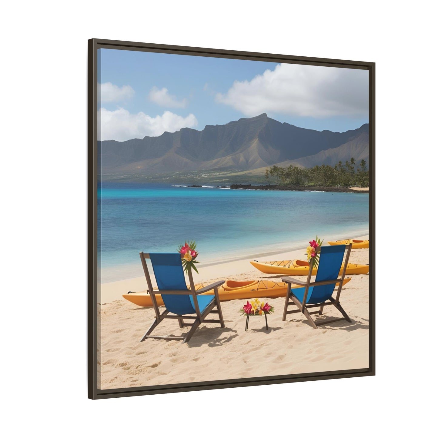 Chairs on the Beach Calm Sunny Day Framed Canvas Wall Art Beach Lover Vacation Oceanic Gift Nature Lover Peaceful Zen Gift 3 frame colors