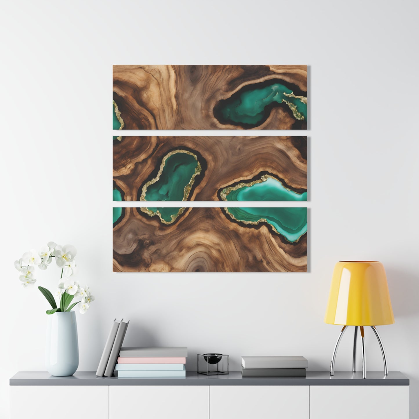 Geode-Inspired Wood-look Design Triptych Acrylic Print Wall Art Nature Lover Gift Geology Agate Rock Lover Gift