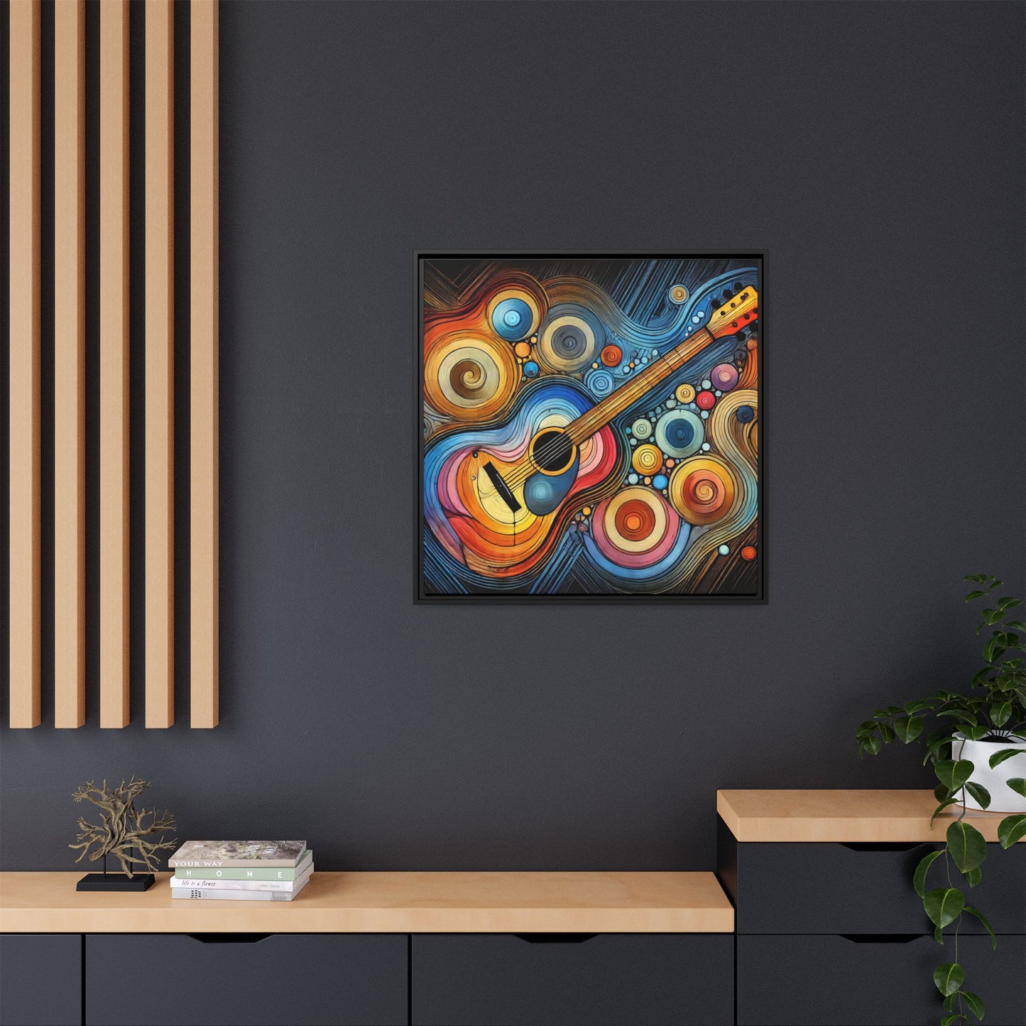 Modern Music-Themed Print Abstract Design Unique Framed Canvas Print Guitar Wall Art Music Lover Gift Decor 3 frame colors