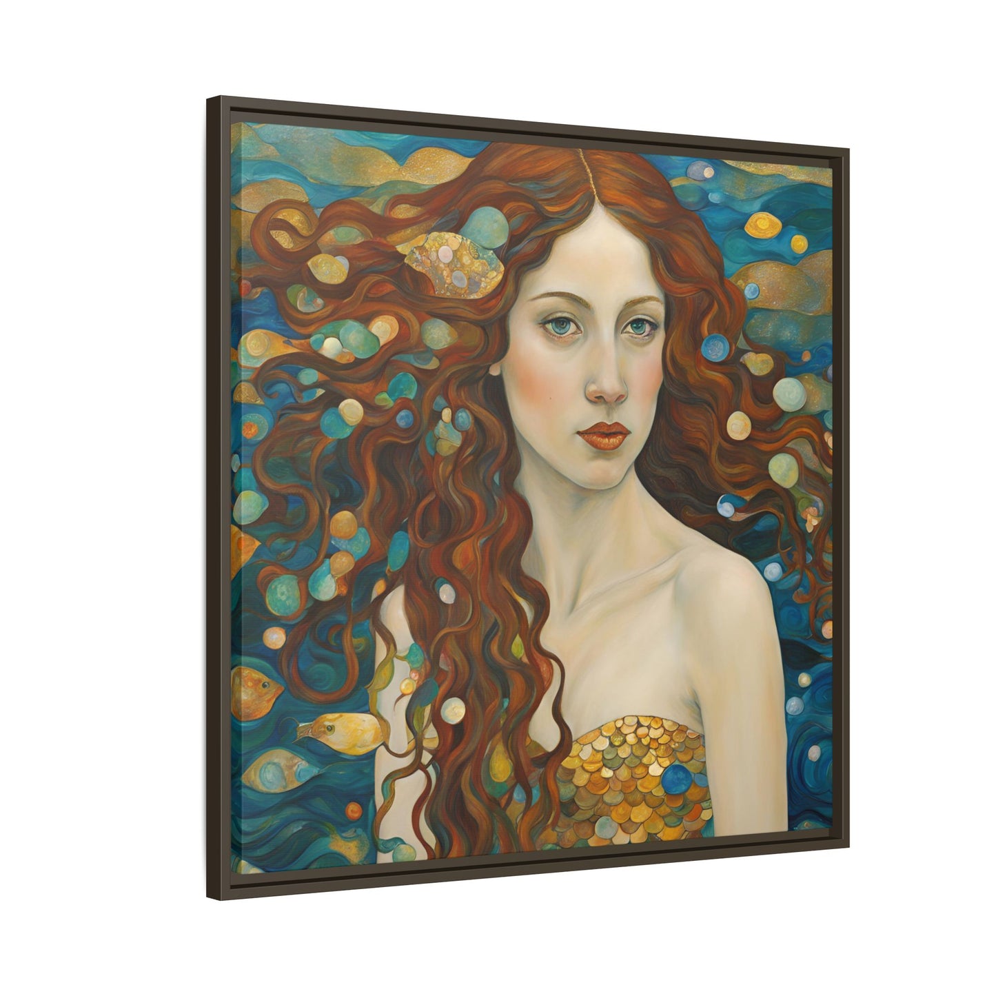 Modern Abstract Mermaid Design Unique Framed Canvas Oceanic Wall Art Underwater Gold Fish Anime Gift Nature Lover Gift 3 frame colors