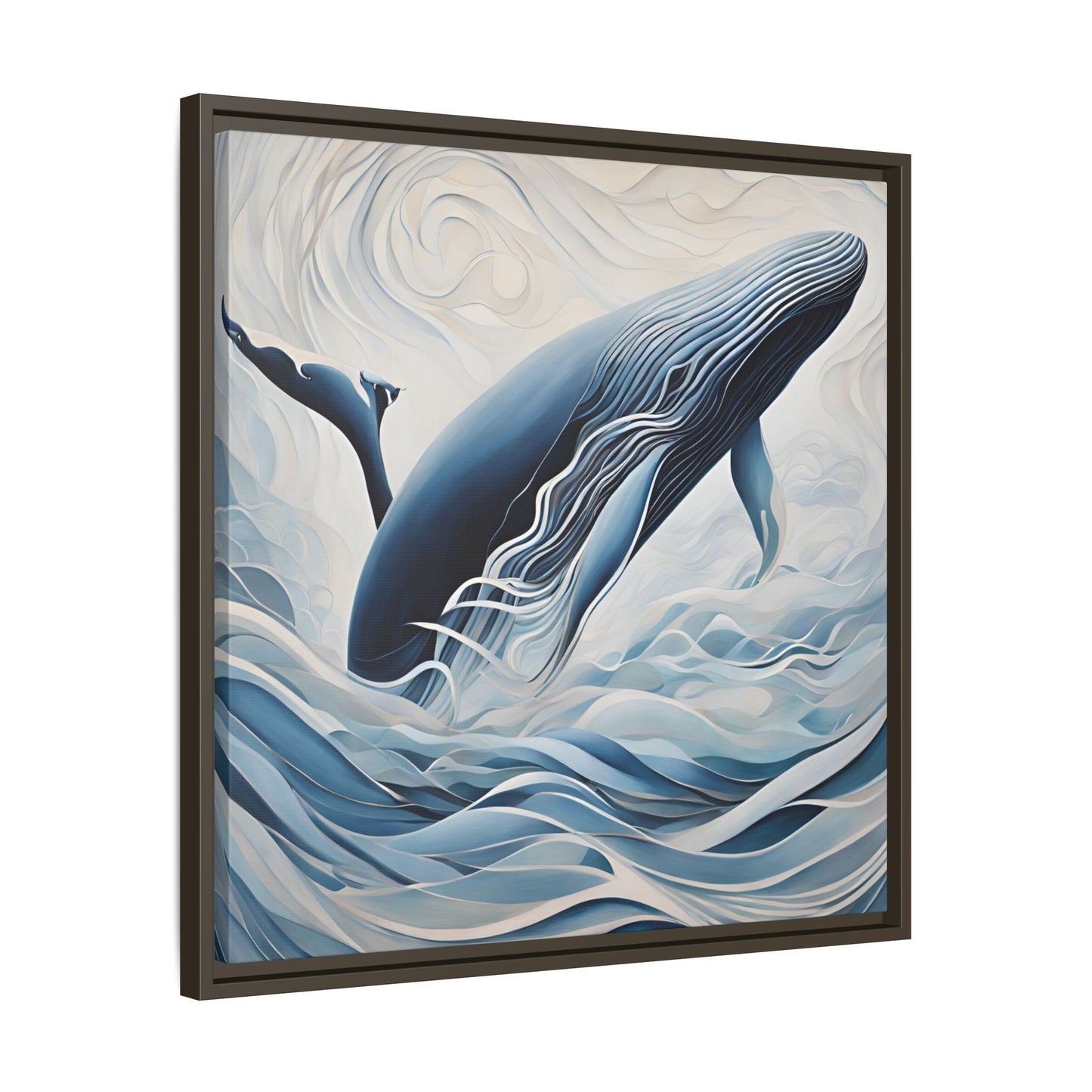 Modern Abstract Whale Wave Design Unique Framed Canvas Wall Art Ocean Beach Gift Nature Lover Gift Underwater Sea Lover Gift 3 frame colors