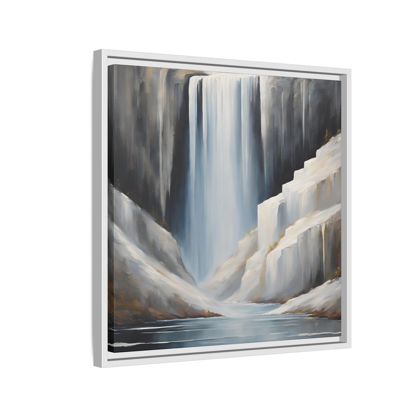 Modern Abstract Waterfall Design Unique Framed Canvas Wall Art Ocean Beach Gift Nature Lover Gift Mountain Landscape Gift 3 frame colors