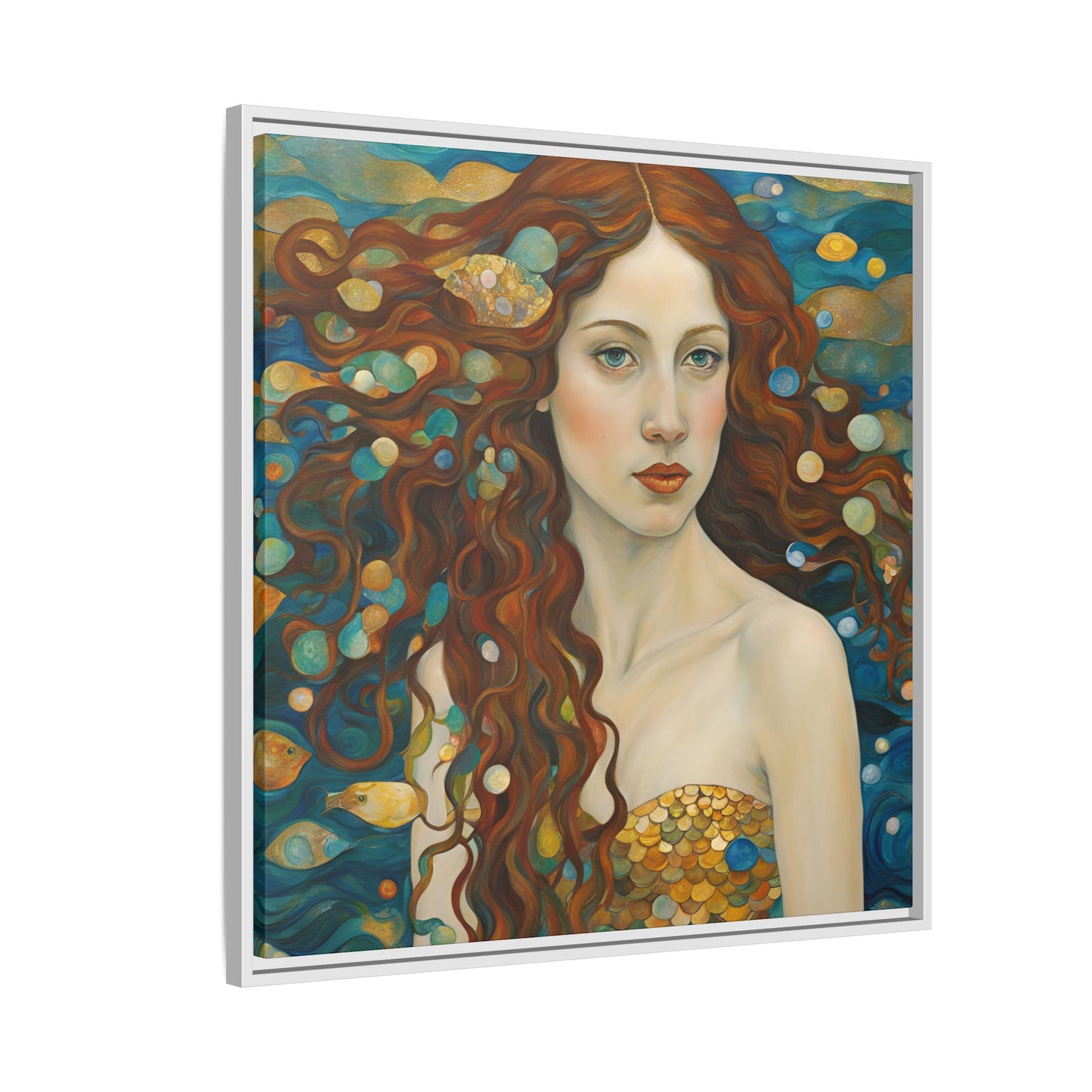 Modern Abstract Mermaid Design Unique Framed Canvas Oceanic Wall Art Underwater Gold Fish Anime Gift Nature Lover Gift 3 frame colors