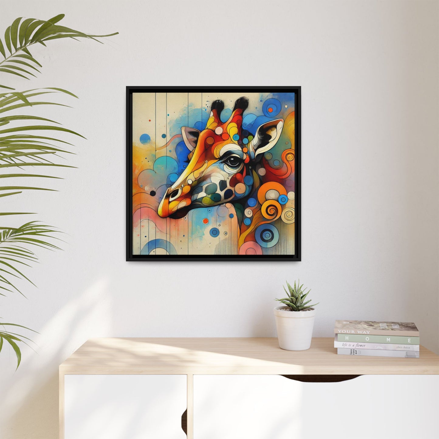Modern Giraffe Print Abstract Design Unique Framed Canvas Print African Wall Art Animal Lover Gift Nature Lover Decor 3 frame colors