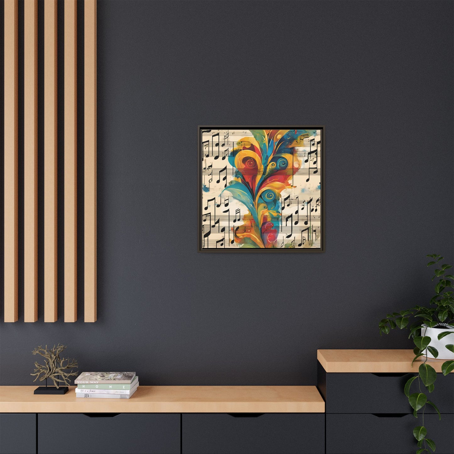 Modern Sheet Music-Themed Print Abstract Design Unique Framed Canvas Print Treble Clef Note Wall Art Music Lover Gift Decor 3 frame colors