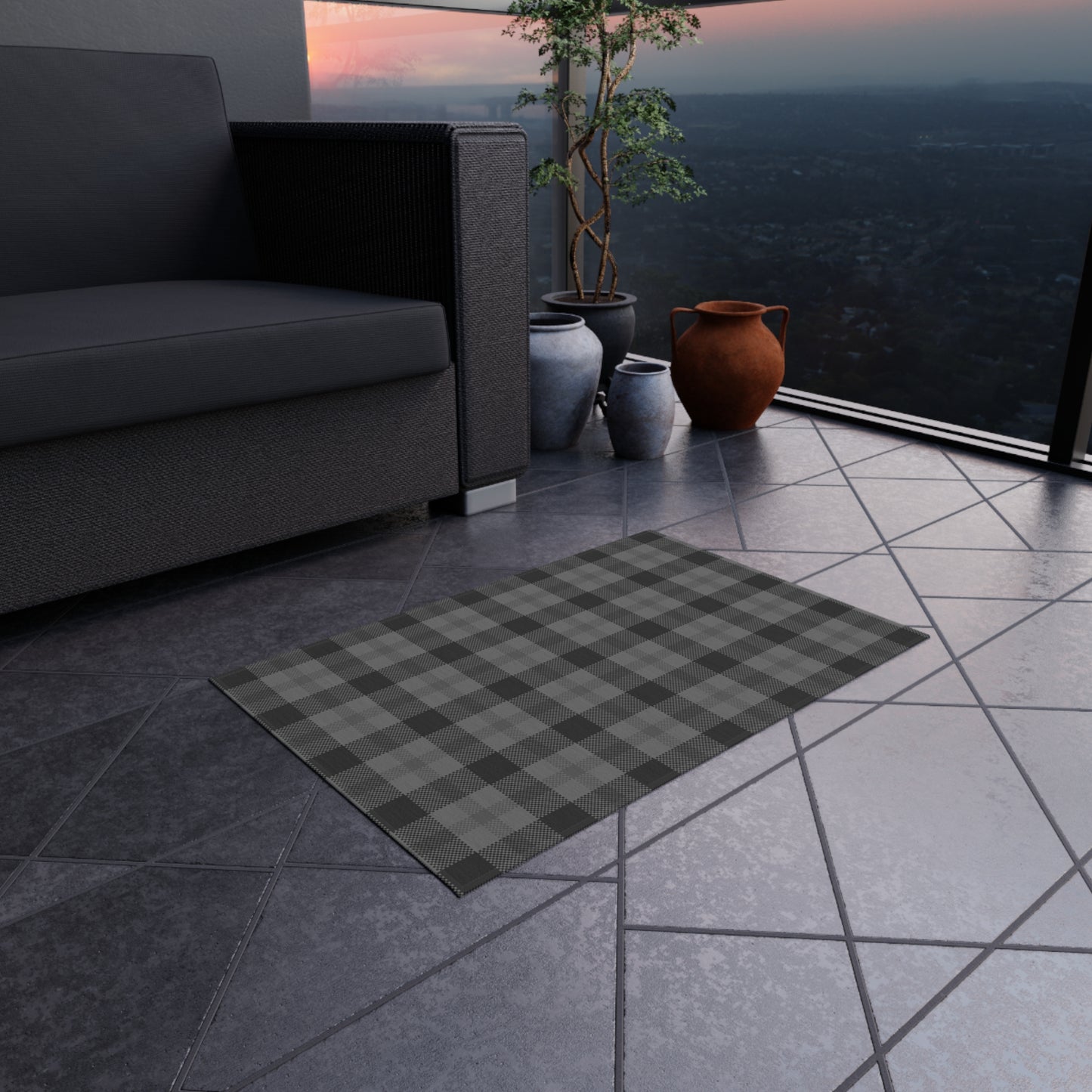 Checker Pattern Chenille Outdoor Rug with No-Skid Backing Cozy Outdoor Carpet Patio Decor Gazebo Rug Pool Area Decor Outdoor Kitchen Carpet