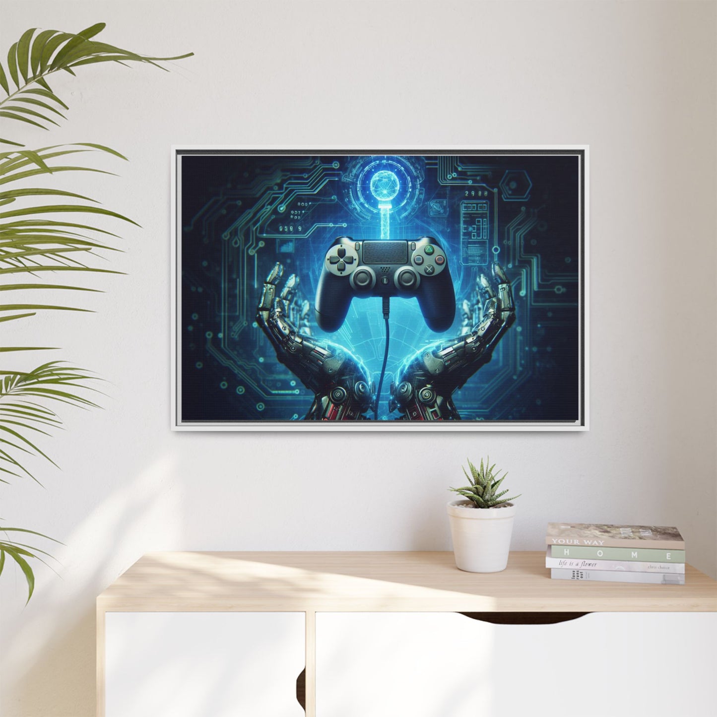Gamer Themed Unique Framed AI Canvas Print Wall Art Video Game Lover Futuristic Digital Style Gift Cyber Geek Matrix Decor 3 frame colors