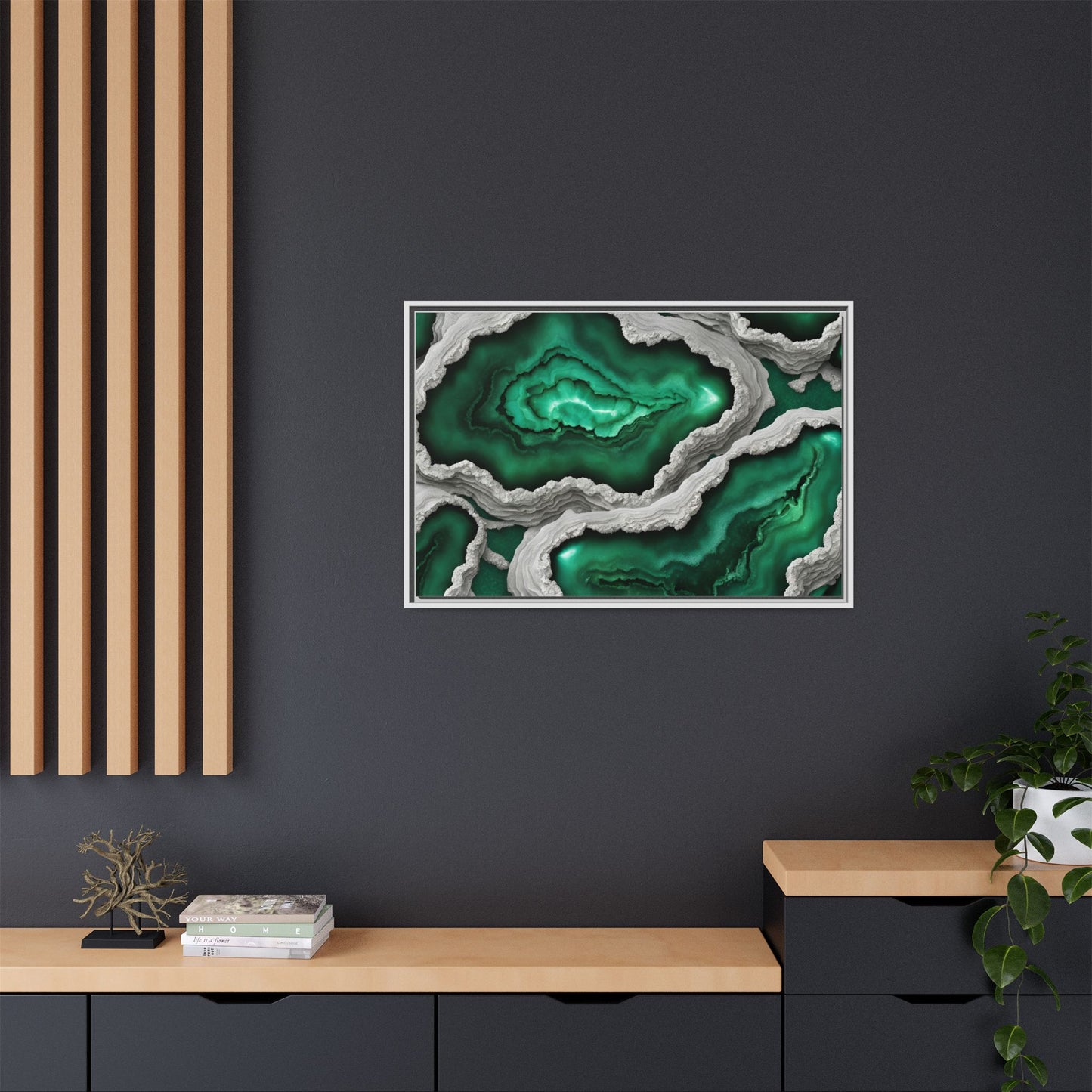 Emerald Green Quartz Crystal Geode Design Print Matte Canvas Wall Art Nature Lover Gift Geology Rock Lover Gift 3 frame color choices