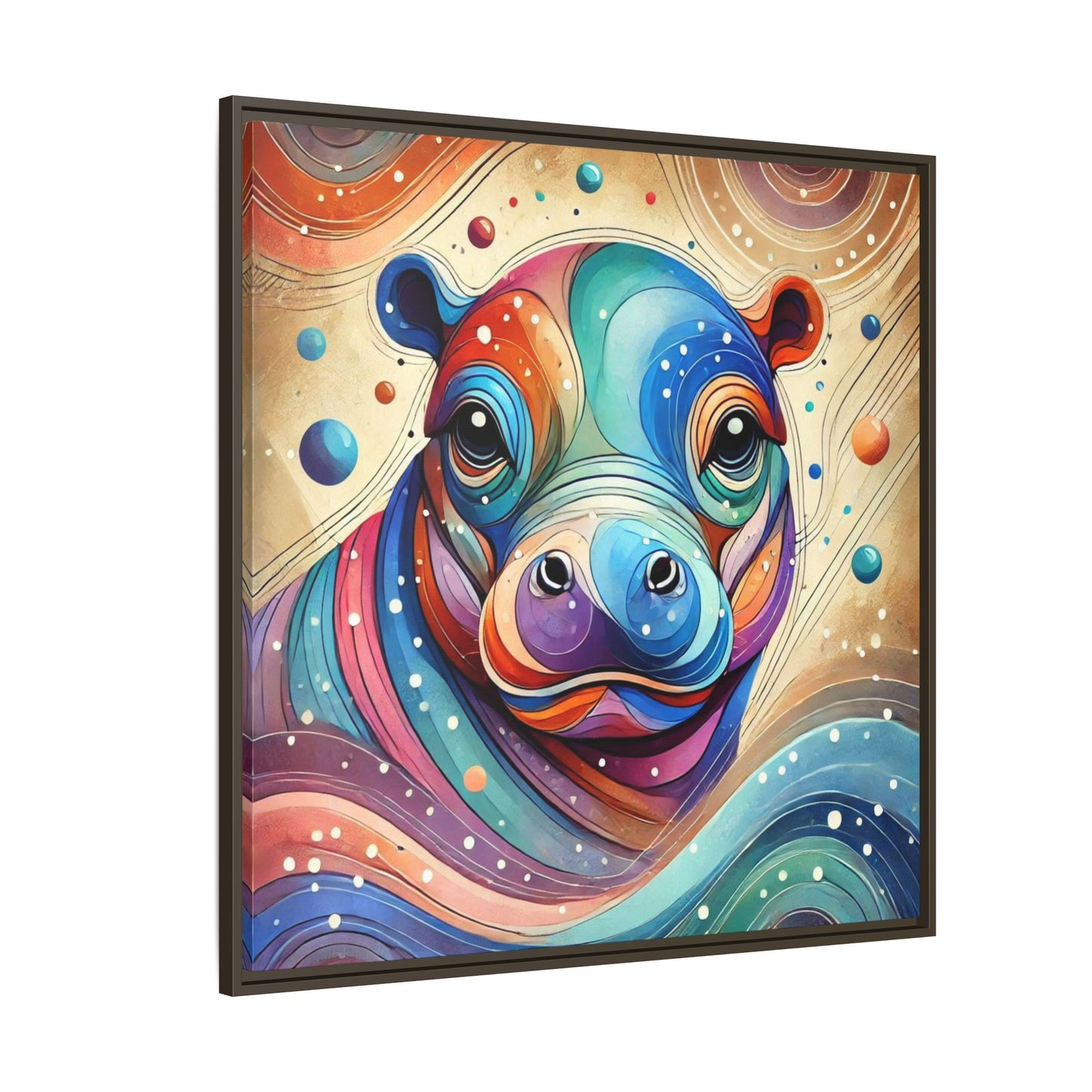 Modern Hippo Print Abstract Design Unique Framed Canvas Print Baby Hippo Wall Art Animal Lover Gift Nature Lover Decor 3 frame colors