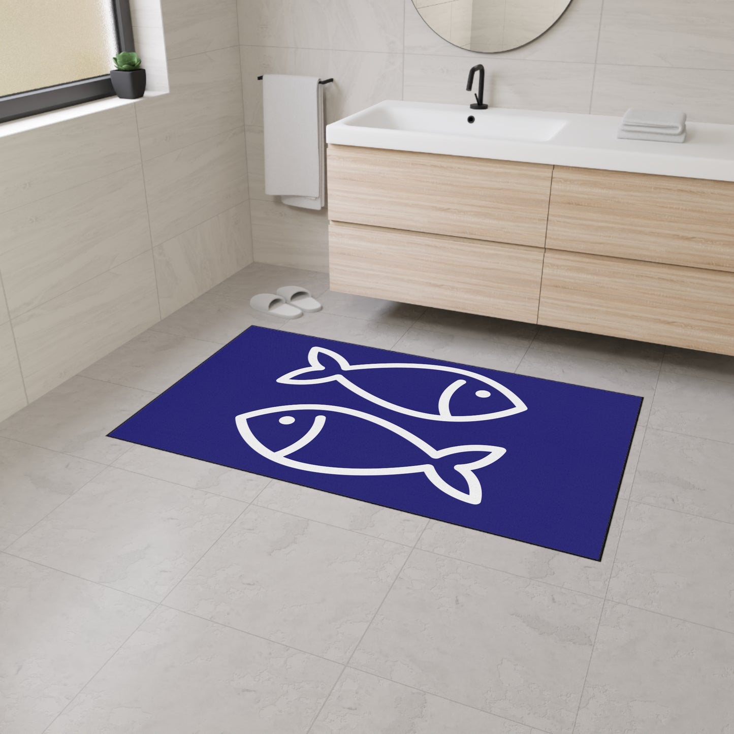 Decorative Heavy Duty Non-Slip Floor Mat Stylish Design Perfect for Entryway Kitchen Décor Blue Fish Design Rug Bathroom Mat
