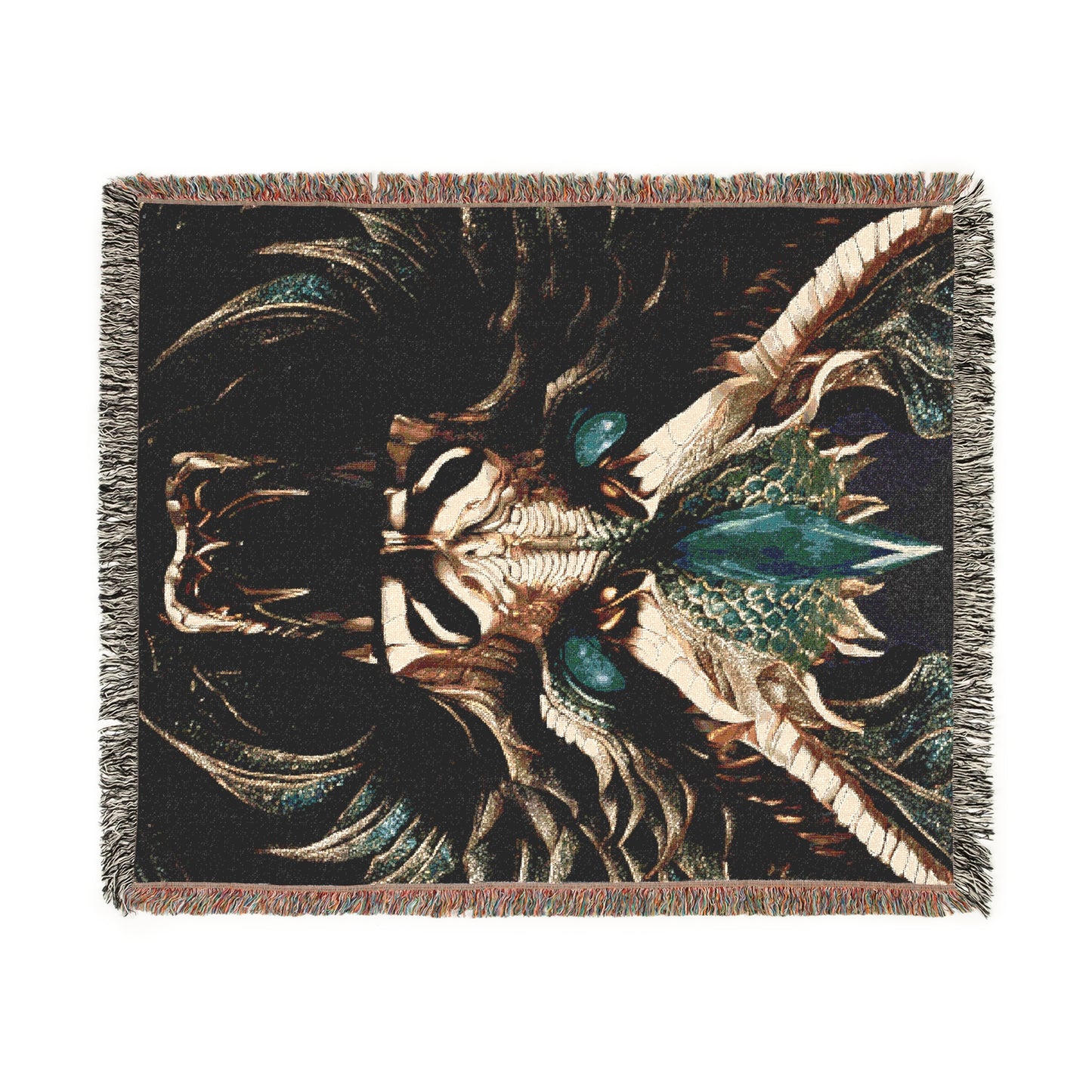 Roaring Dragon Cozy Reading Throw for Book Lovers Cotton Woven Fringed Picnic Blanket Wall Art