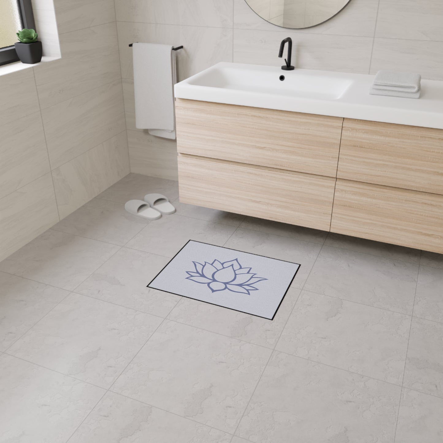 Decorative Heavy Duty Non-Slip Floor Mat Stylish Design Perfect for Entryway Kitchen Décor Grey Lotus Blossom Floral Design Rug Bathroom Mat