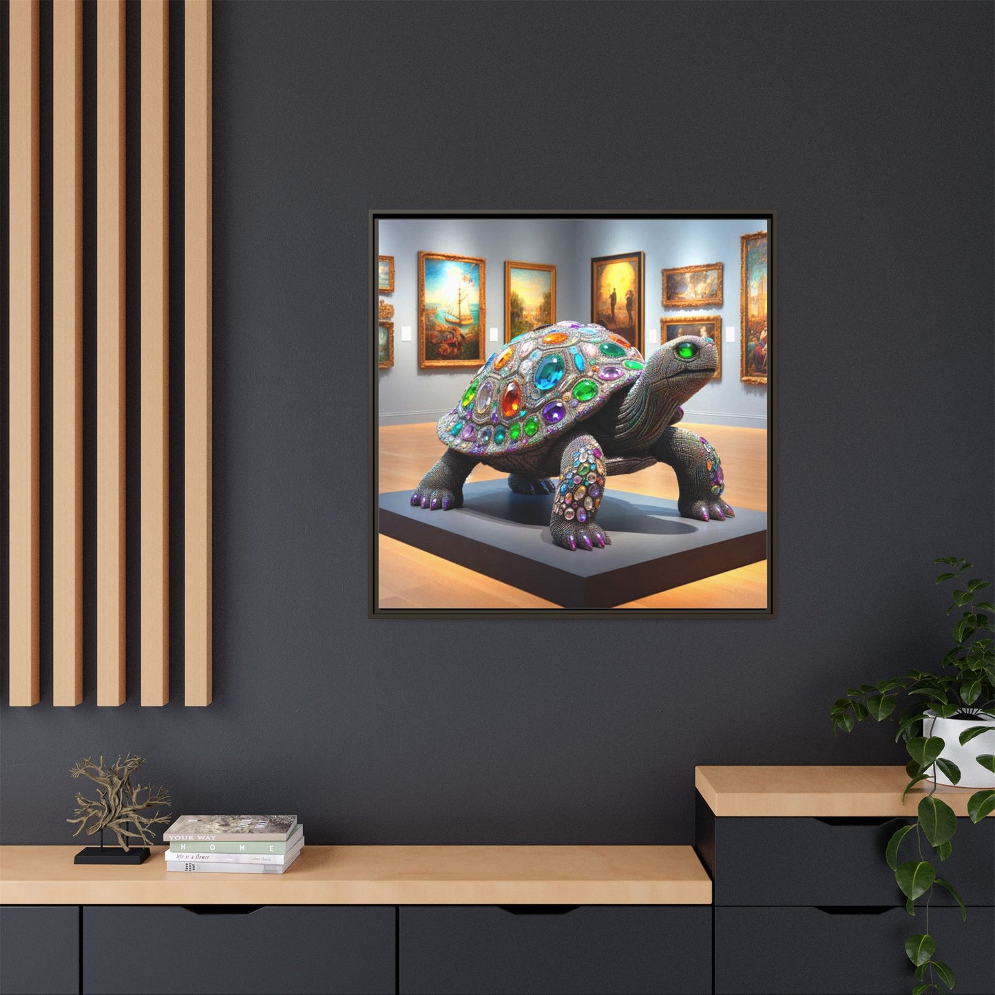 Bejeweled Turtle Framed Canvas Print Wall Art Unique Fashion Designer Haute Couture Fashionista Animal Lover Gift Decor 3 Frame Colors
