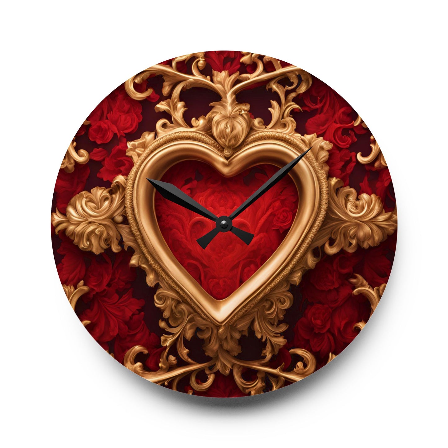 Heart Design Acrylic Office Clock Unique Colorful Wall Clock for Kitchen or Living Room Royal Damask Look Pattern