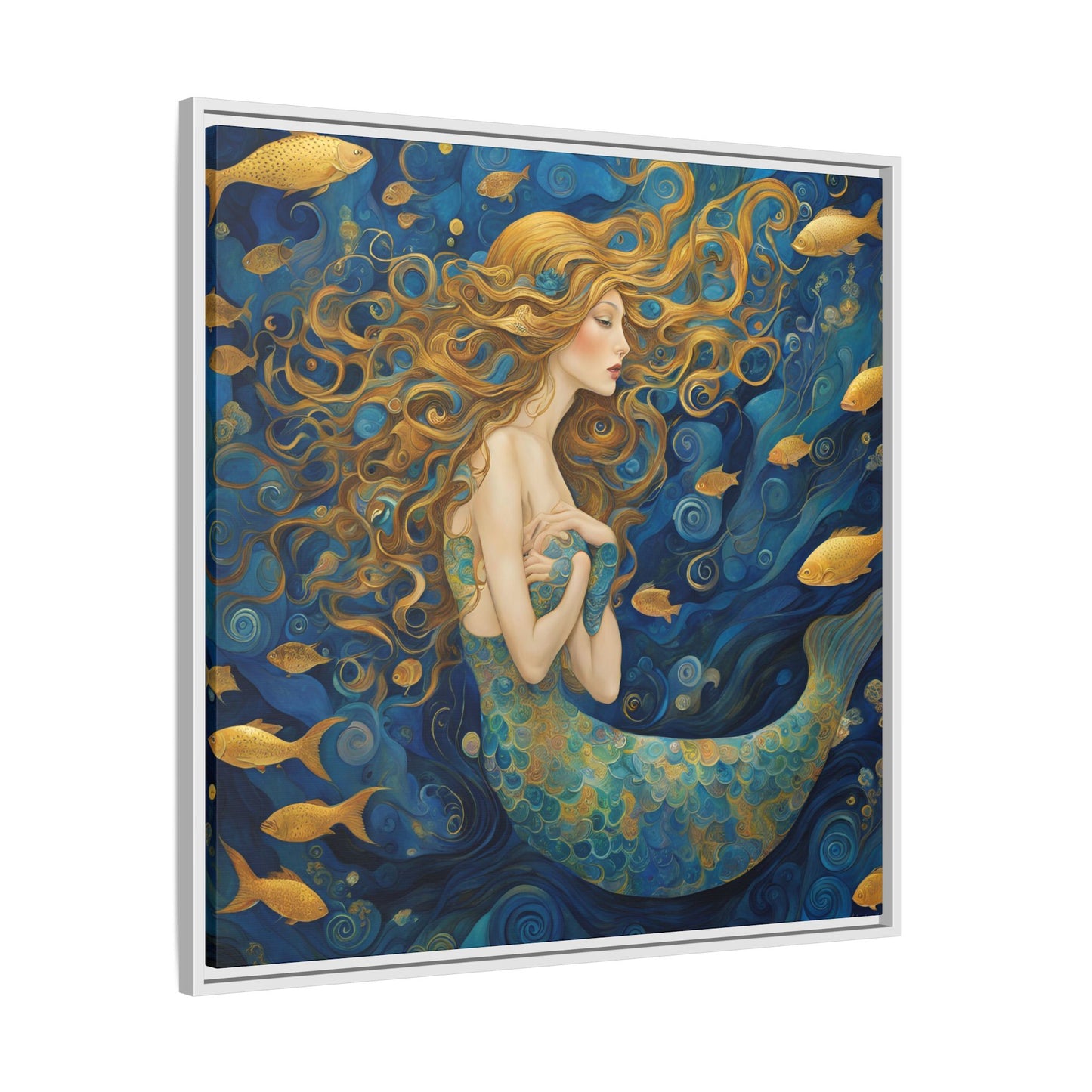 Modern Abstract Mermaid Design Unique Framed Canvas Oceanic Wall Art Underwater Gold Fish Anime Gift Nature Lover Gift 3 frame colors