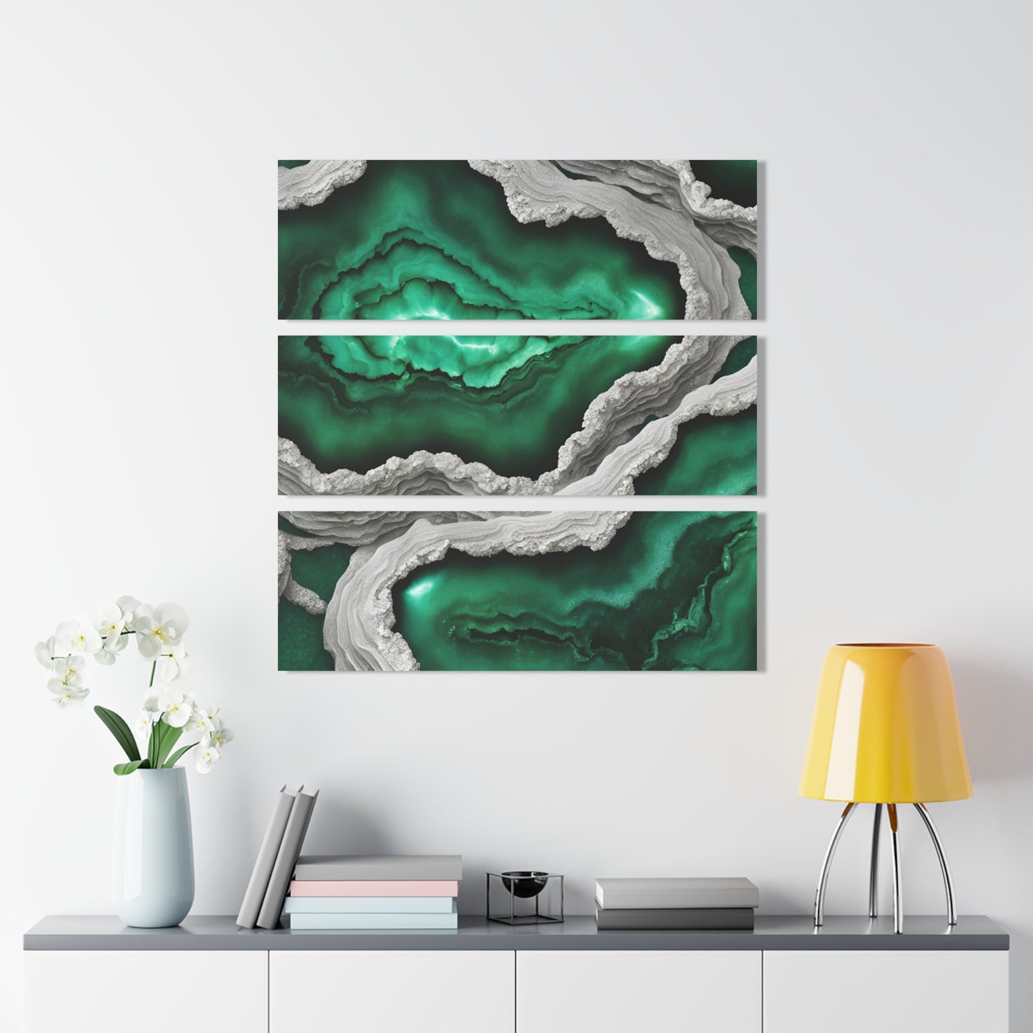 Stunning Green Amethyst Geode Design Triptych Acrylic Print Wall Art Nature Lover Gift Geology Rock Lover Gift Agate Design