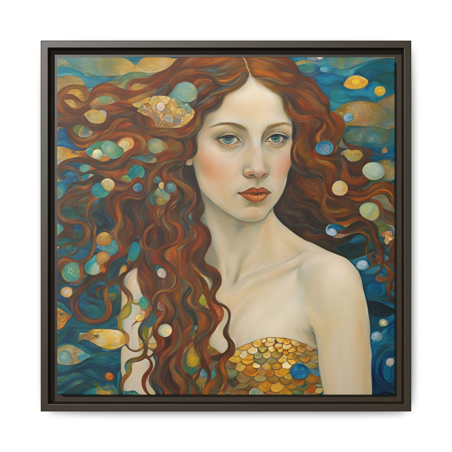 Modern Abstract Mermaid Design Unique Framed Canvas Oceanic Wall Art Underwater Gold Fish Anime Gift Nature Lover Gift 3 frame colors