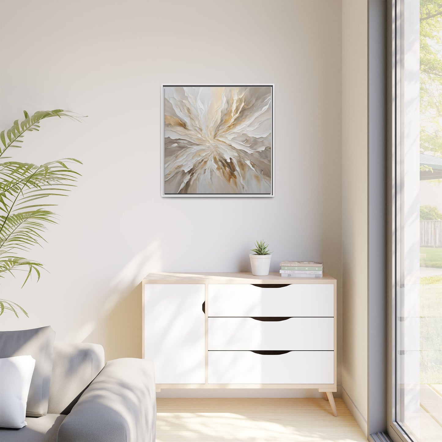 Modern Abstract Floral Design Unique Framed Canvas Wall Art Starburst Gift Nature Lover Gift Garden Lover Gift 3 frame colors