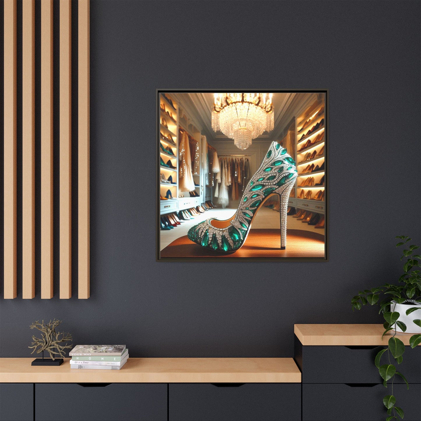 High Heel Shoe Framed Canvas Print Wall Art Unique Fashion Designer Style Haute Couture Shoe Lover Fashionista Gift Decor 3 Frame Colors