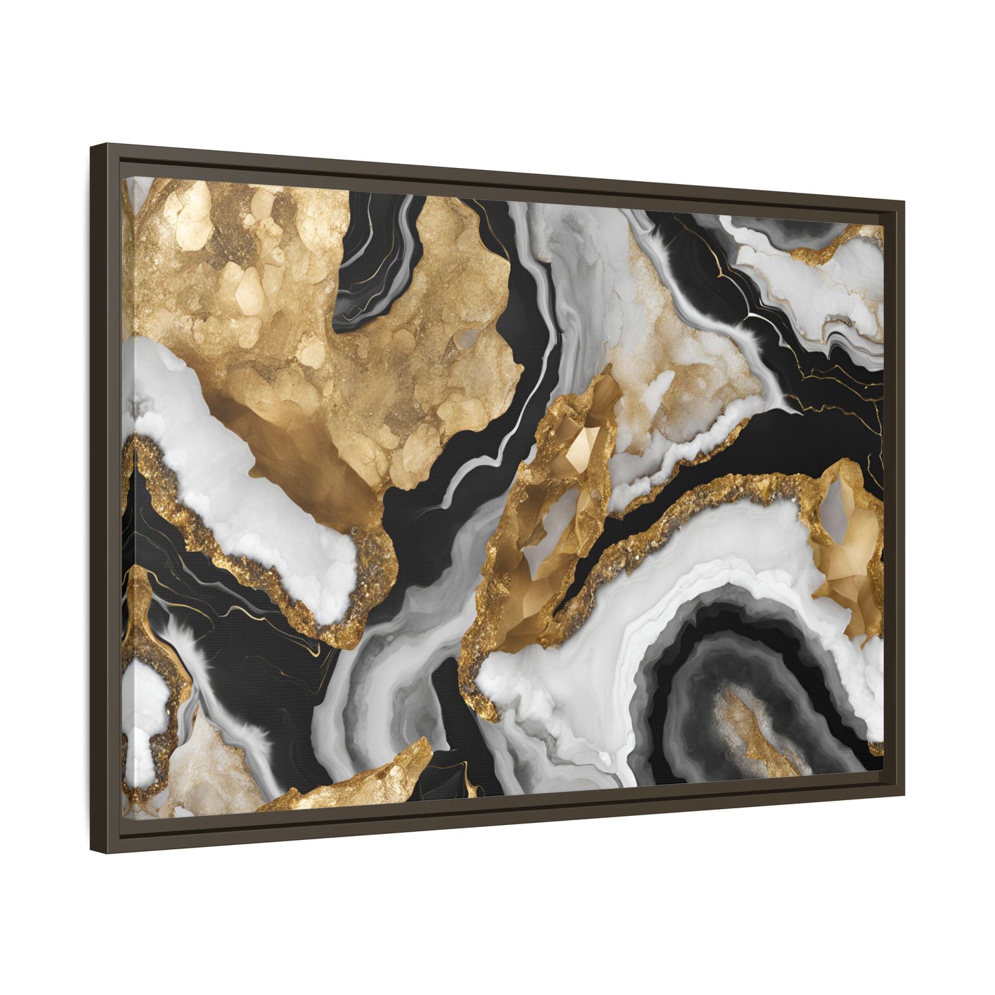 Black White and Gold Quartz Crystal Geode Design Print Matte Canvas Wall Art Nature Lover Gift Geology Rock Lover Gift 3 frame color choices