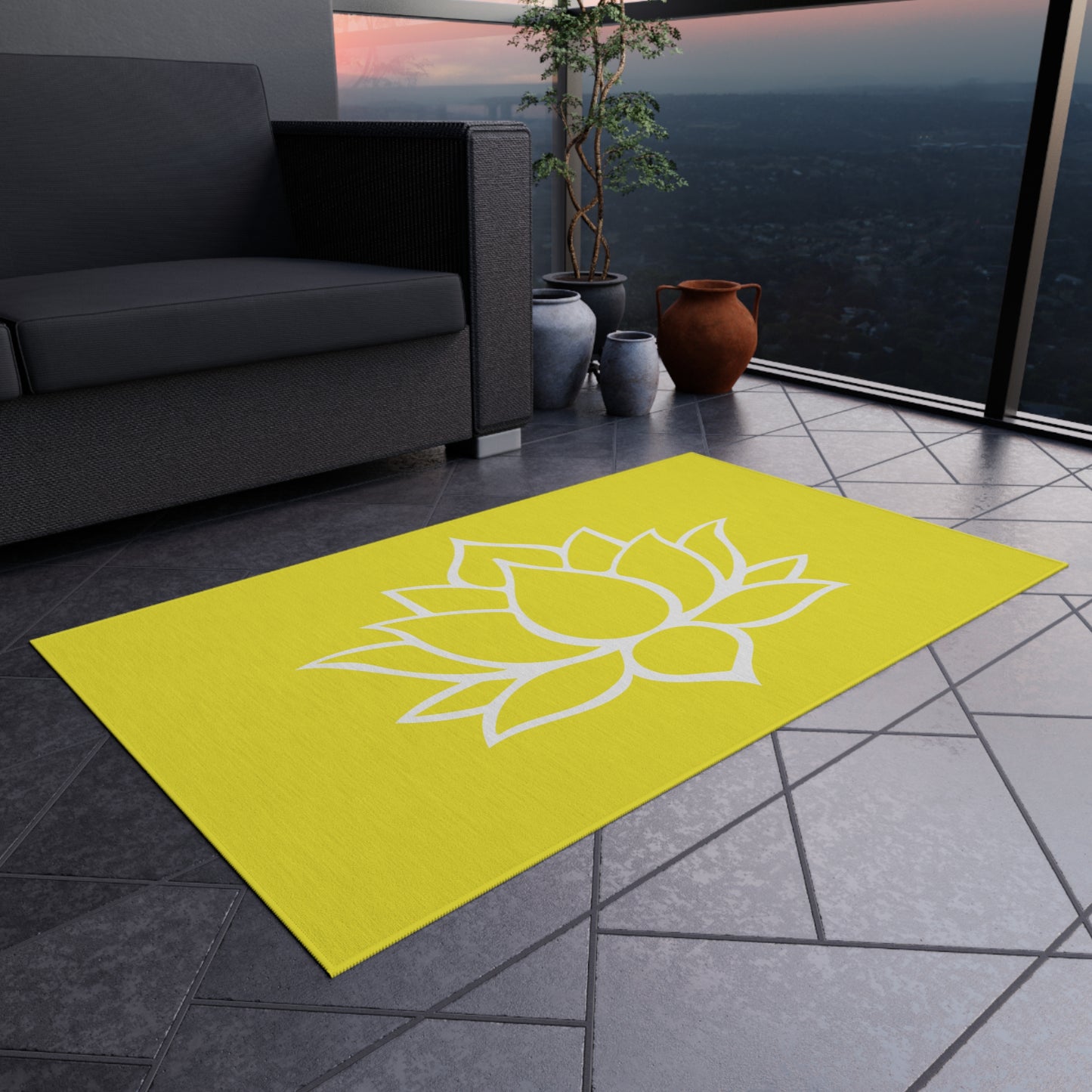 Zen Chenille Outdoor Rug with No-Skid Backing Cozy Lotus Blossom Outdoor Carpet Patio Decor Gazebo Rug Pool Area Decor Outdoor Kitchen Rug