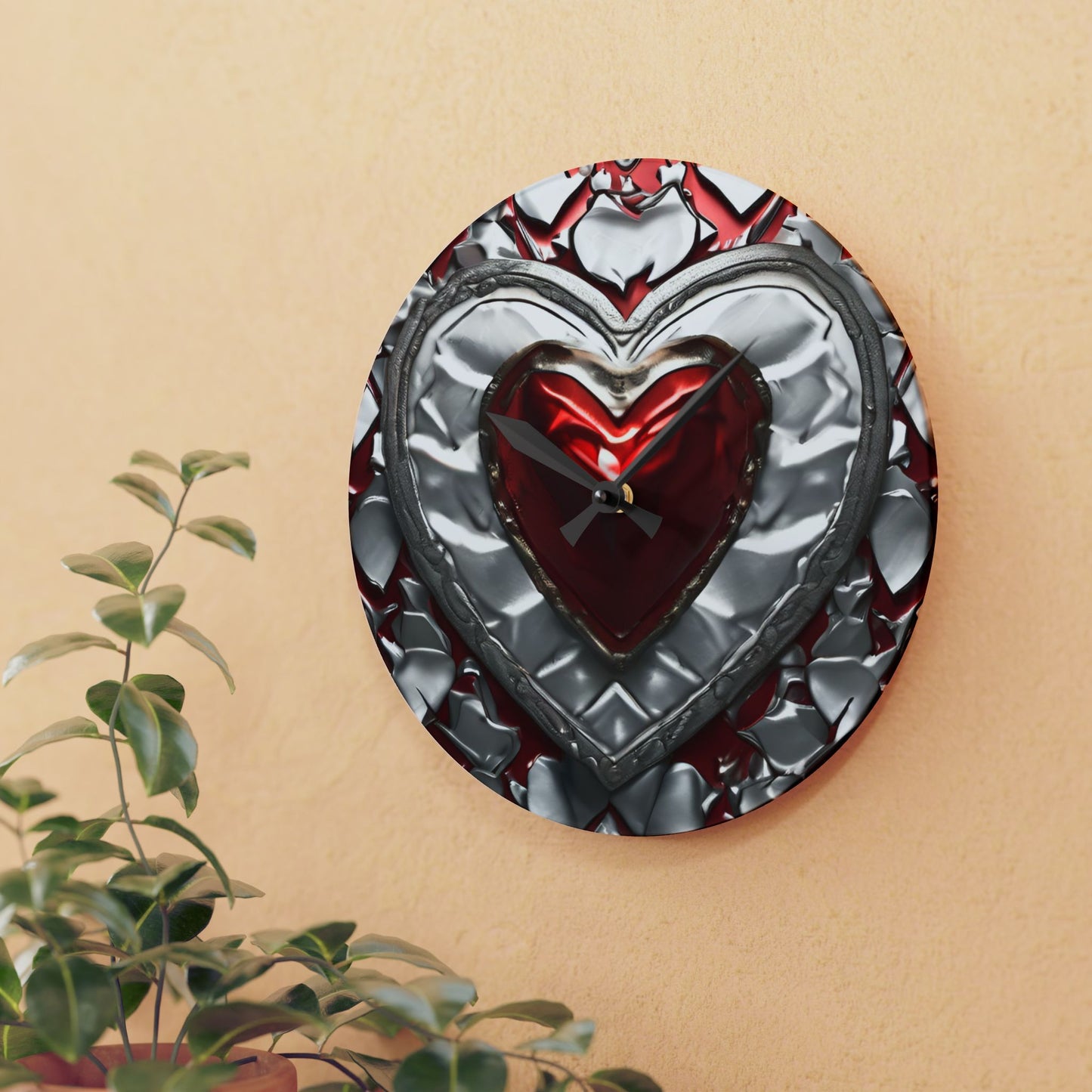 Heart Design Acrylic Office Clock Unique Colorful Wall Clock for Kitchen or Living Room