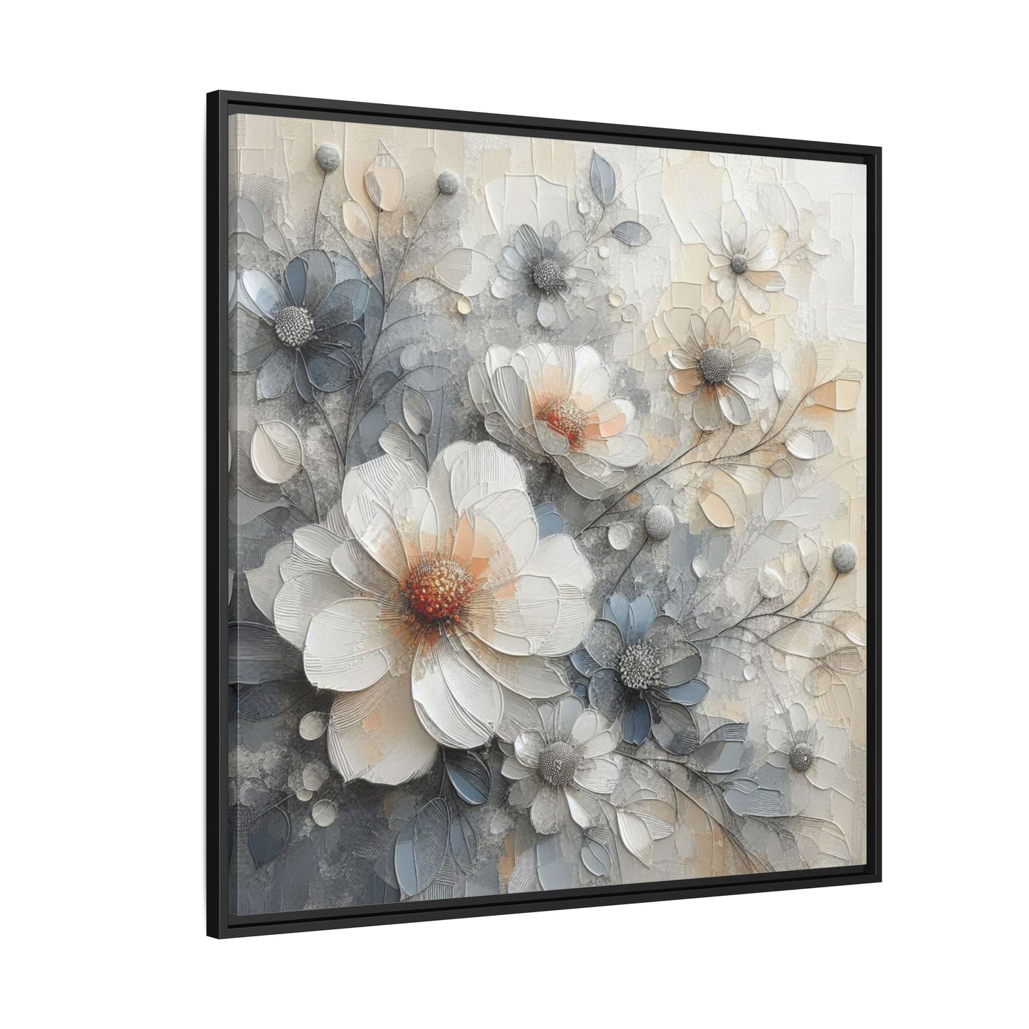 Modern Grey and White Floral Design Unique Framed Canvas Wall Art Flower Lover Gift Nature Lover Gift 3 frame colors