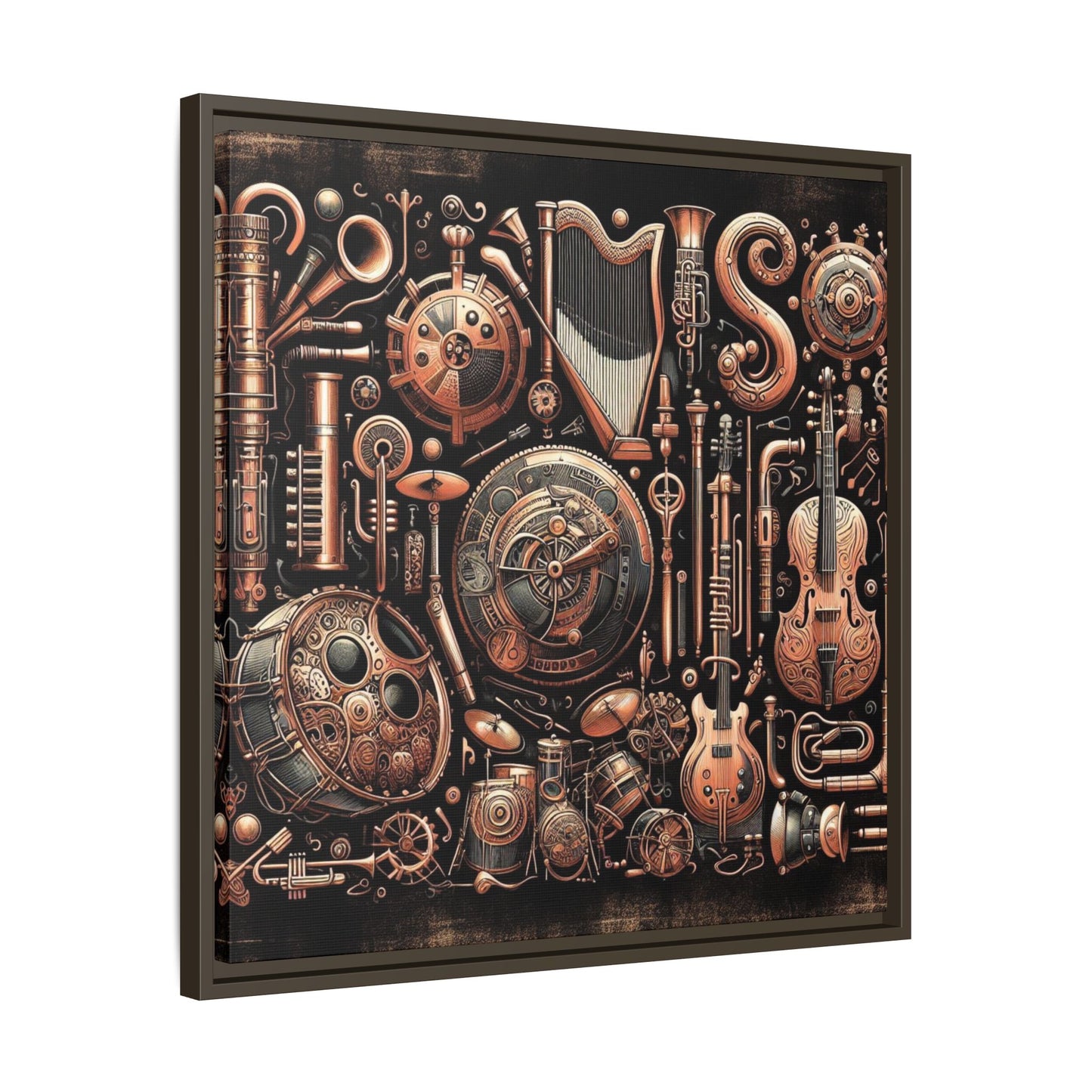 Modern Music-Themed Steampunk Style Print Abstract Design Unique Framed Canvas Print Wall Art Music Lover Gift Decor 3 frame colors