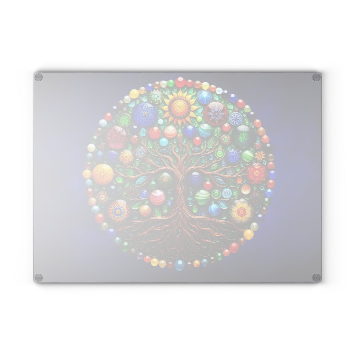 Kitchen Decor Glass Cutting Board Serving Tray with Tree of Life Design Cutting Board Gift for Home Cook Glass Charcuterie Board