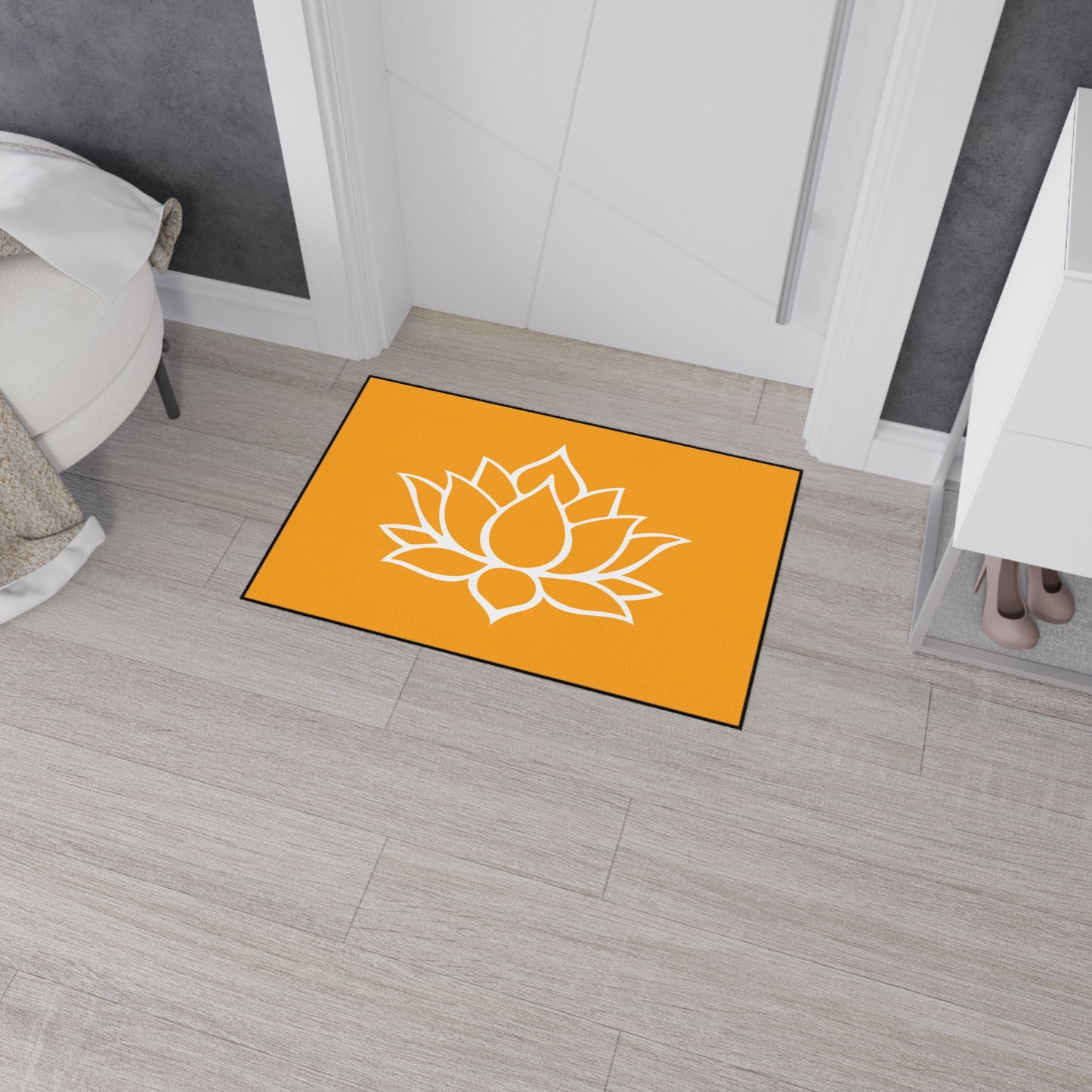 Decorative Heavy Duty Non-Slip Floor Mat Stylish Design Perfect for Entryway Kitchen Décor Orange Lotus Blossom Floral Design Rug Bath Mat