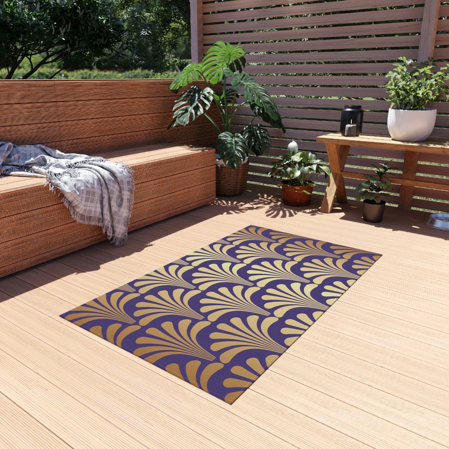 Chenille Outdoor Rug with No-Skid Backing Cozy Purple and Gold Outdoor Carpet Patio Decor Gazebo Rug Pool Area Decor Outdoor Kitchen Carpet