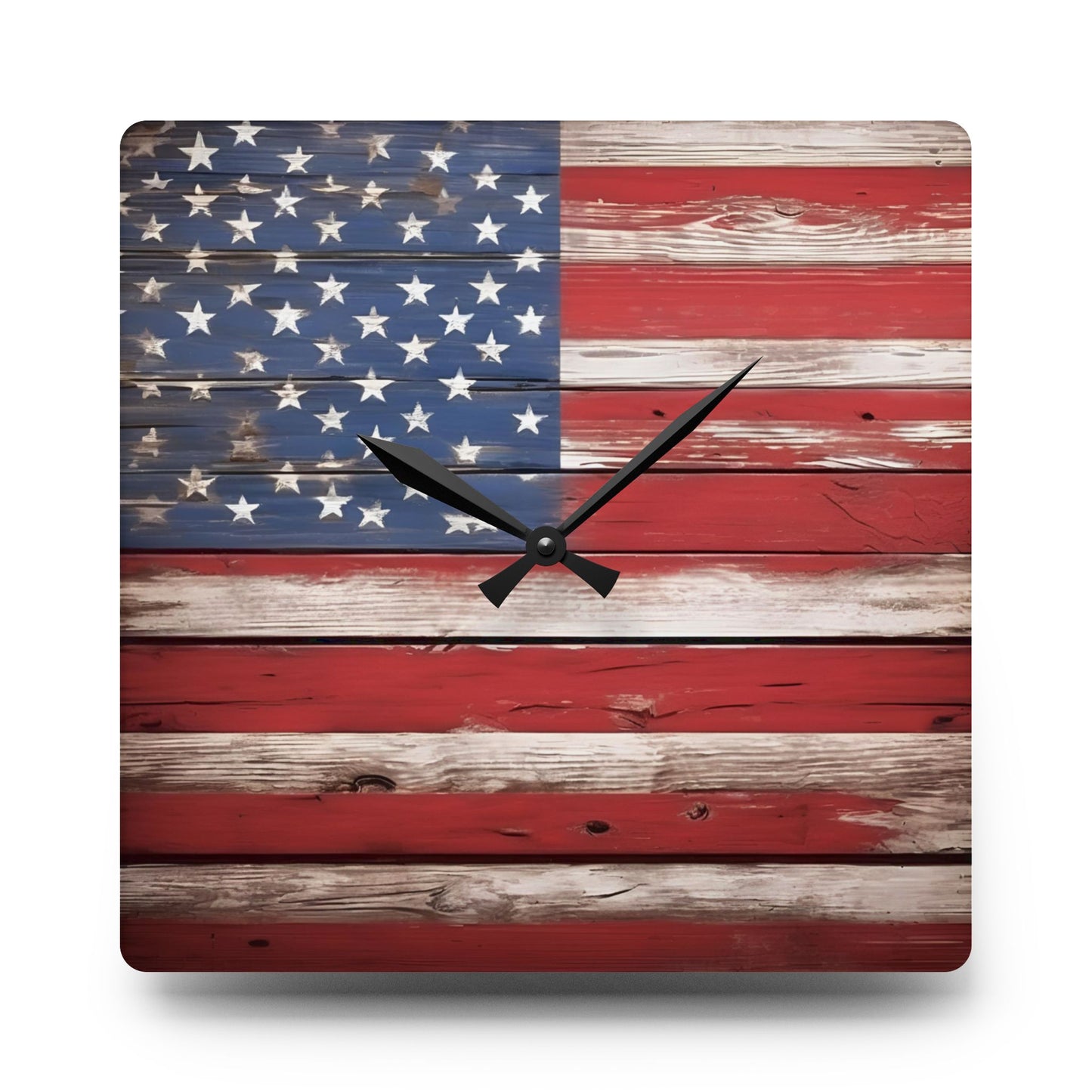Rustic Wood-look Weathered American Flag Design Acrylic Clock Unique Colorful Wall Clock for Kitchen or Living Room Nature Lover Gift