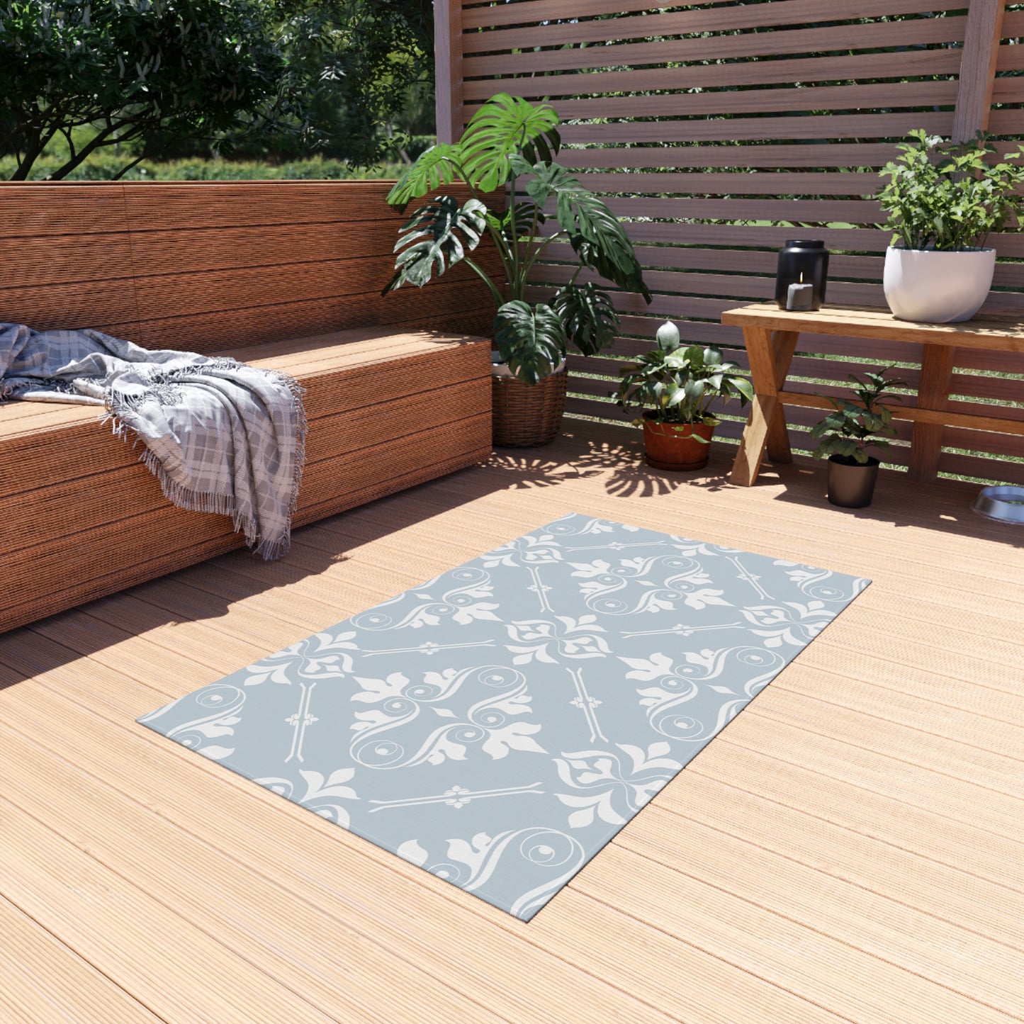 Chenille Outdoor Rug with No-Skid Backing Cozy Outdoor Carpet Patio Decor Gazebo Rug Pool Area Decor Outdoor Damask Pattern Kitchen Carpet