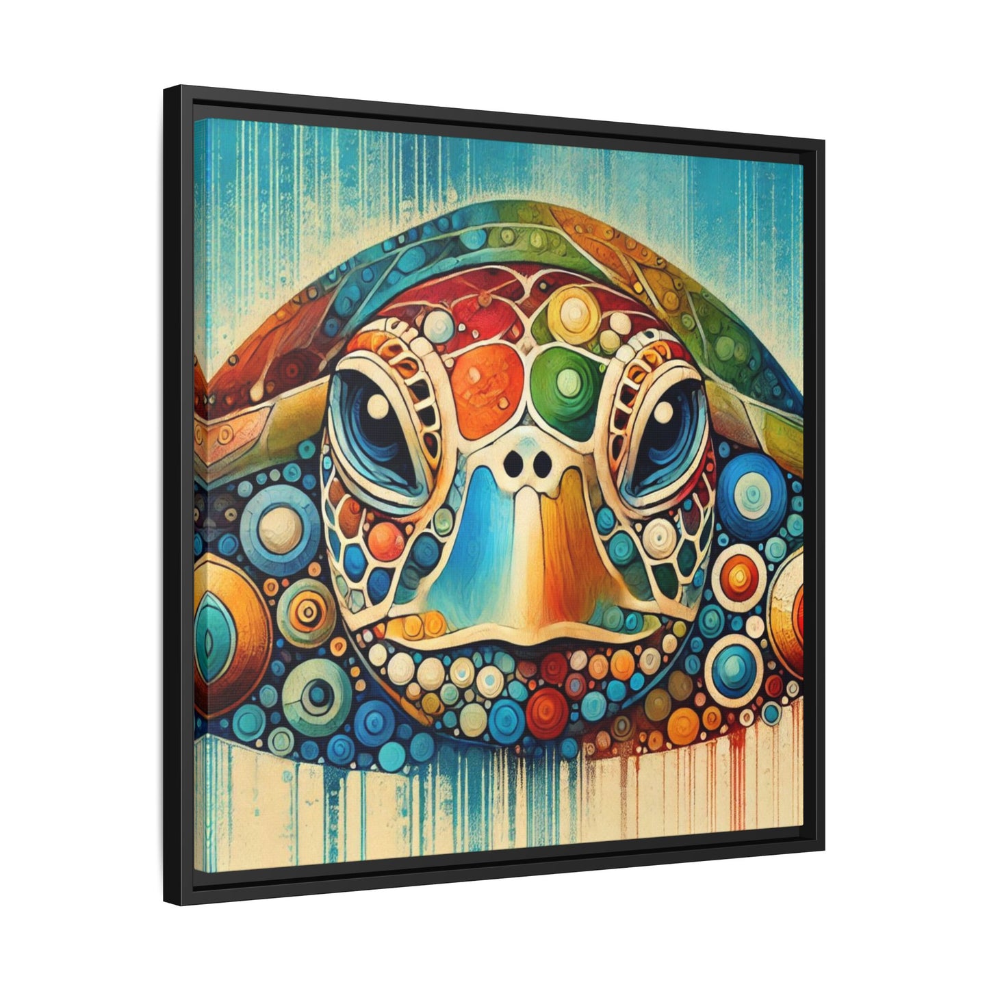 Modern Sea Turtle Print Abstract Design Unique Framed Canvas Print Oceanic Beachy Wall Art Animal Lover Nature Lover Decor 3 frame colors