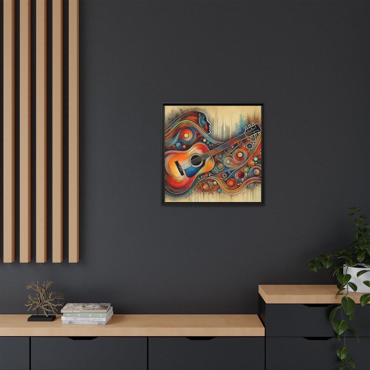 Modern Music-Themed Print Abstract Design Unique Framed Canvas Print Guitar Wall Art Music Lover Gift Decor 3 frame colors