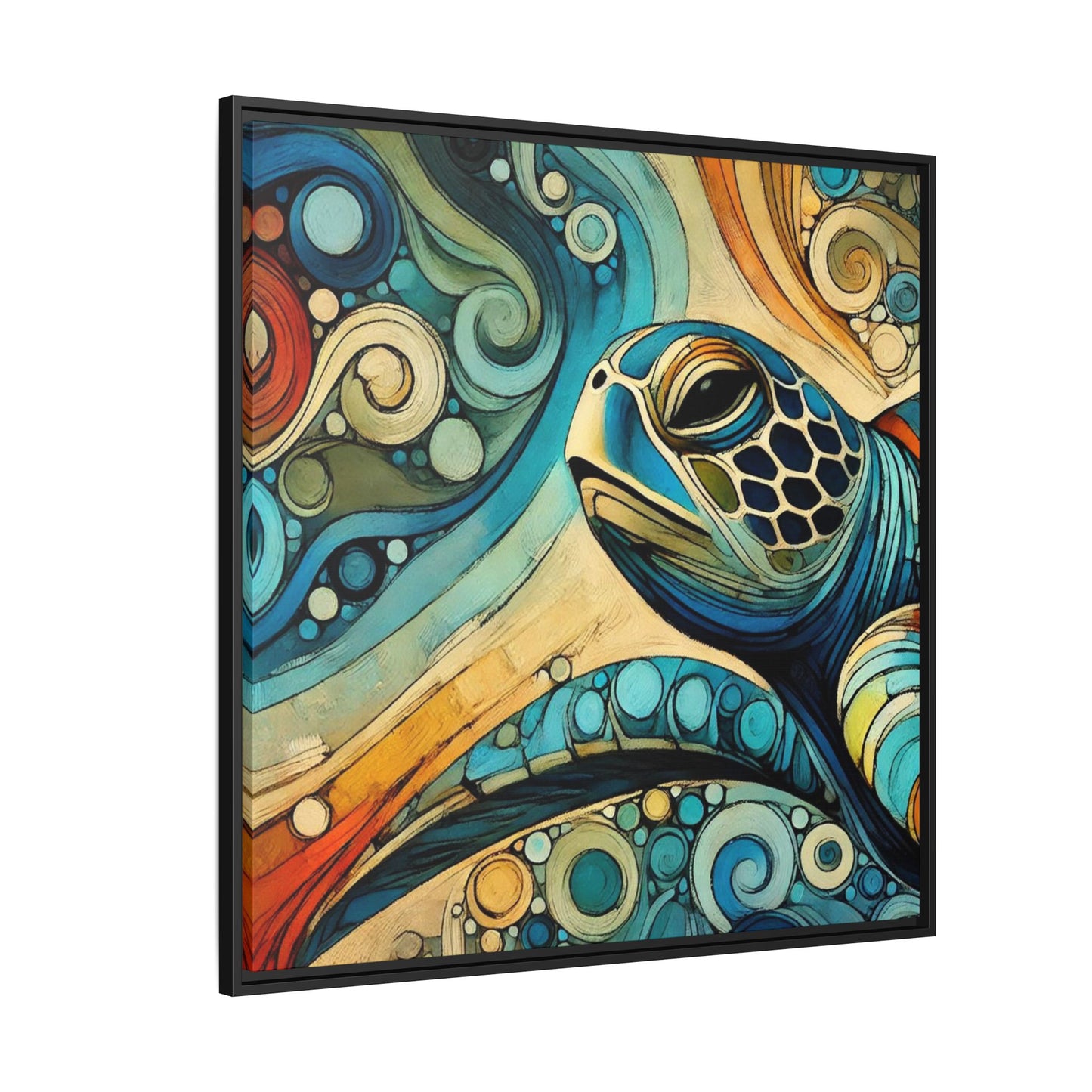Modern Sea Turtle Print Abstract Design Unique Framed Canvas Print Oceanic Wall Art Animal Lover Gift Nature Lover Decor 3 frame colors