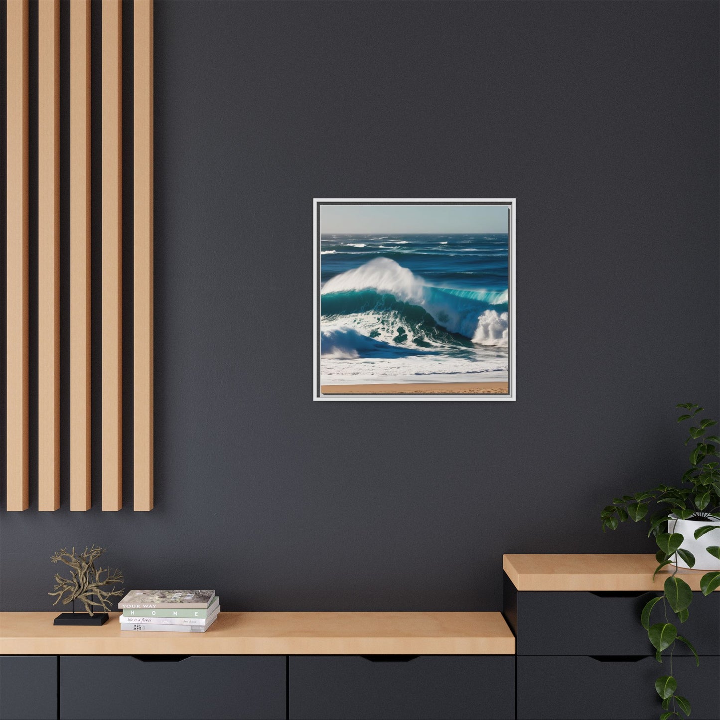 Peaceful Ocean Waves at the Beach Calm Sunny Day Framed Canvas Wall Art Vacation Oceanic Gift Nature Lover Zen Decor Gift 3 frame colors