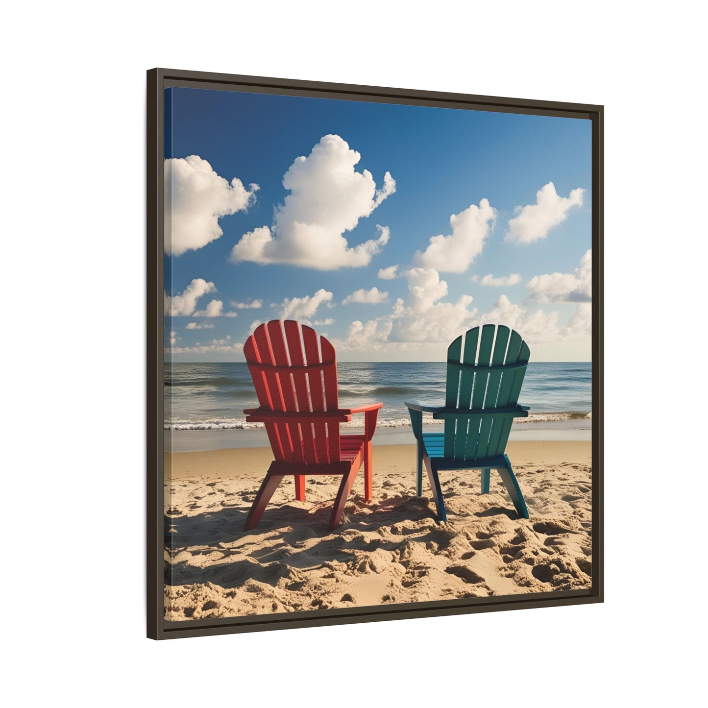 Chairs on the Beach Calm Sunny Day Framed Canvas Wall Art Beach Lover Vacation Oceanic Gift Nature Lover Peaceful Zen Gift 3 frame colors