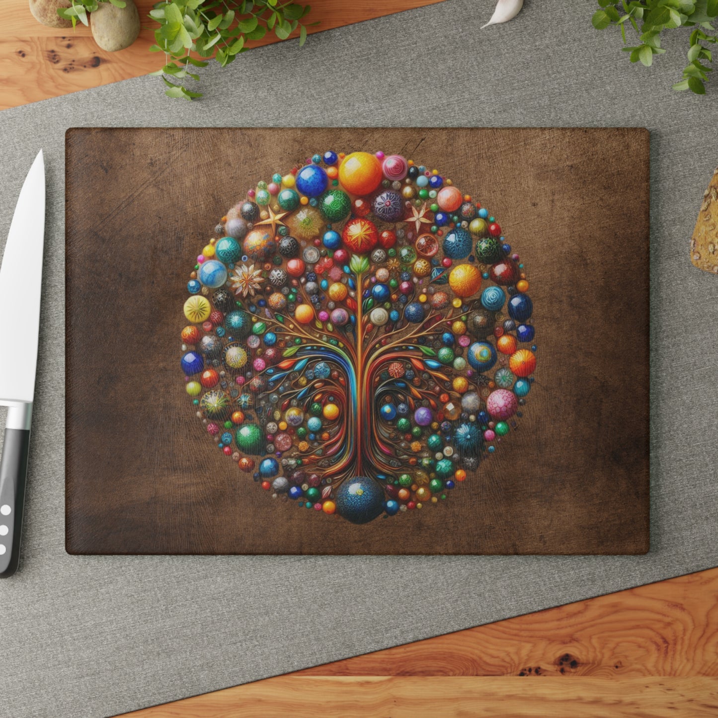 Glass Kitchen Decor Glass Cutting Board Serving Tray with Tree of Life Design Cutting Board Gift for Home Cook Glass Charcuterie Board
